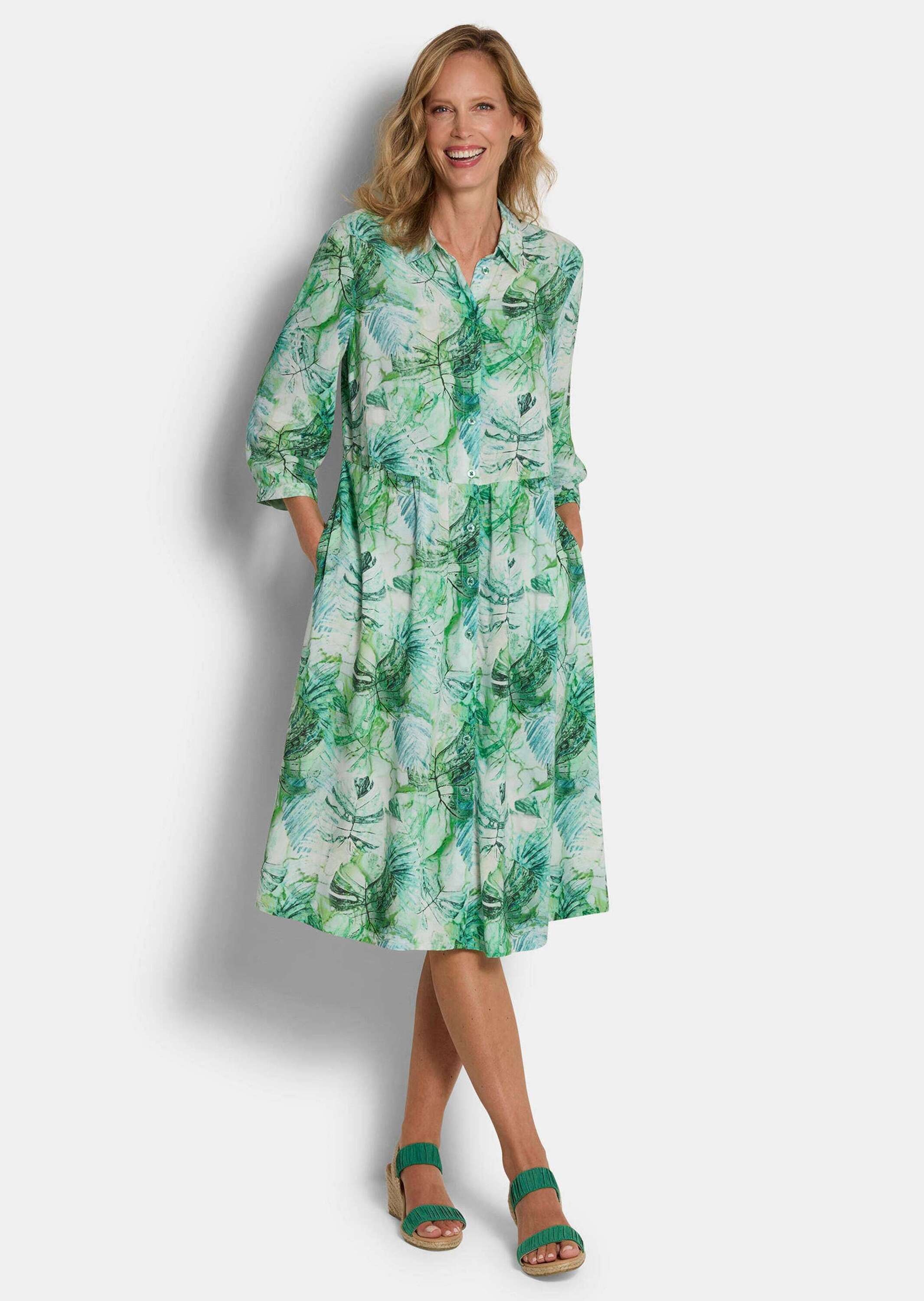 Goldner Midi Shirt Dress Green Patterned 2