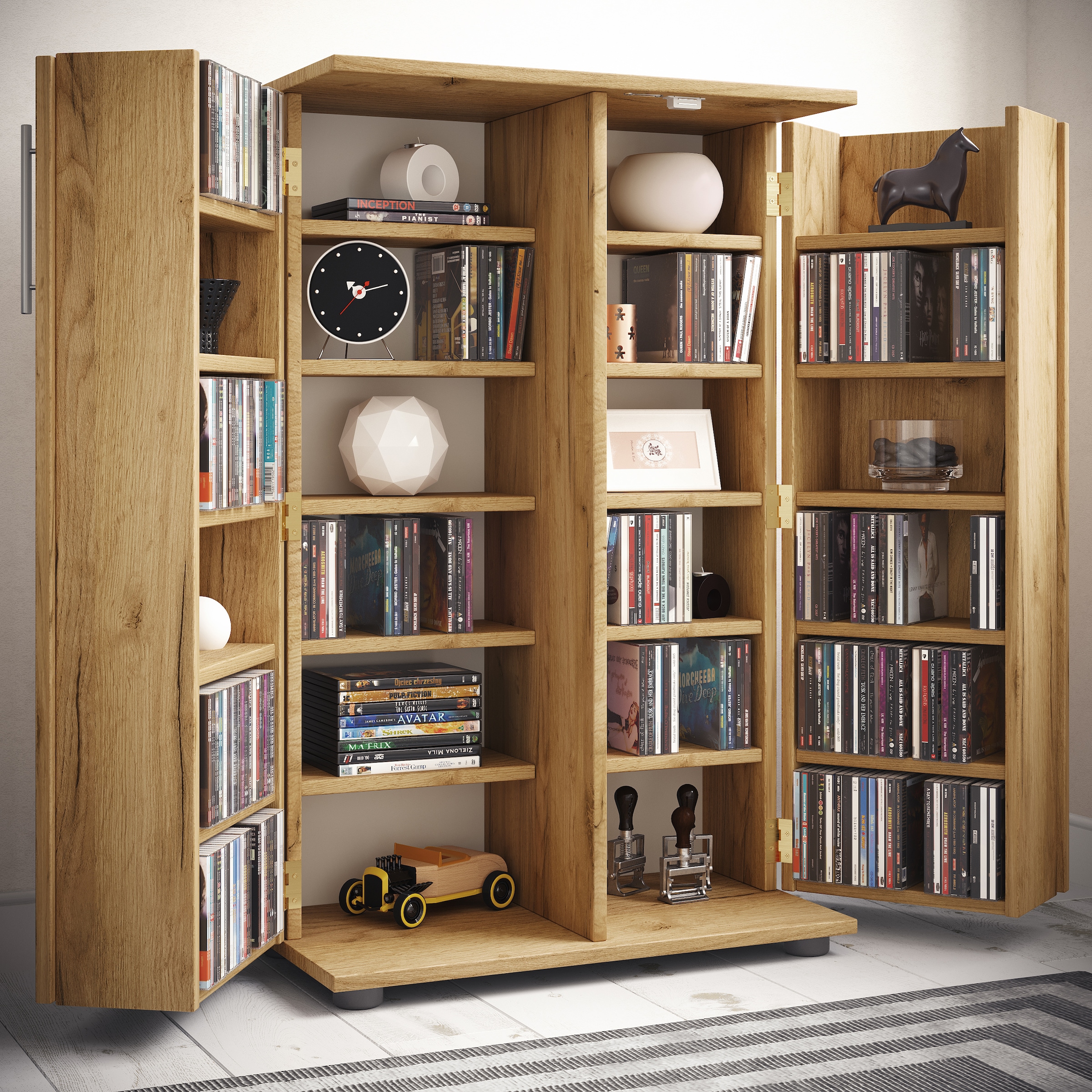 VCM Media-Regal »VCM Holz CD DVD Stand Regal/Schrank | platzsparender CD Schrank mit 2 abschließbaren Türen für 600 CDs oder 260 DVDs oder 144-Videos | Maße: H. 93 x B. 60 x T. 31 cm | 20 variable Einlegeböden ¿ Engalo XL«