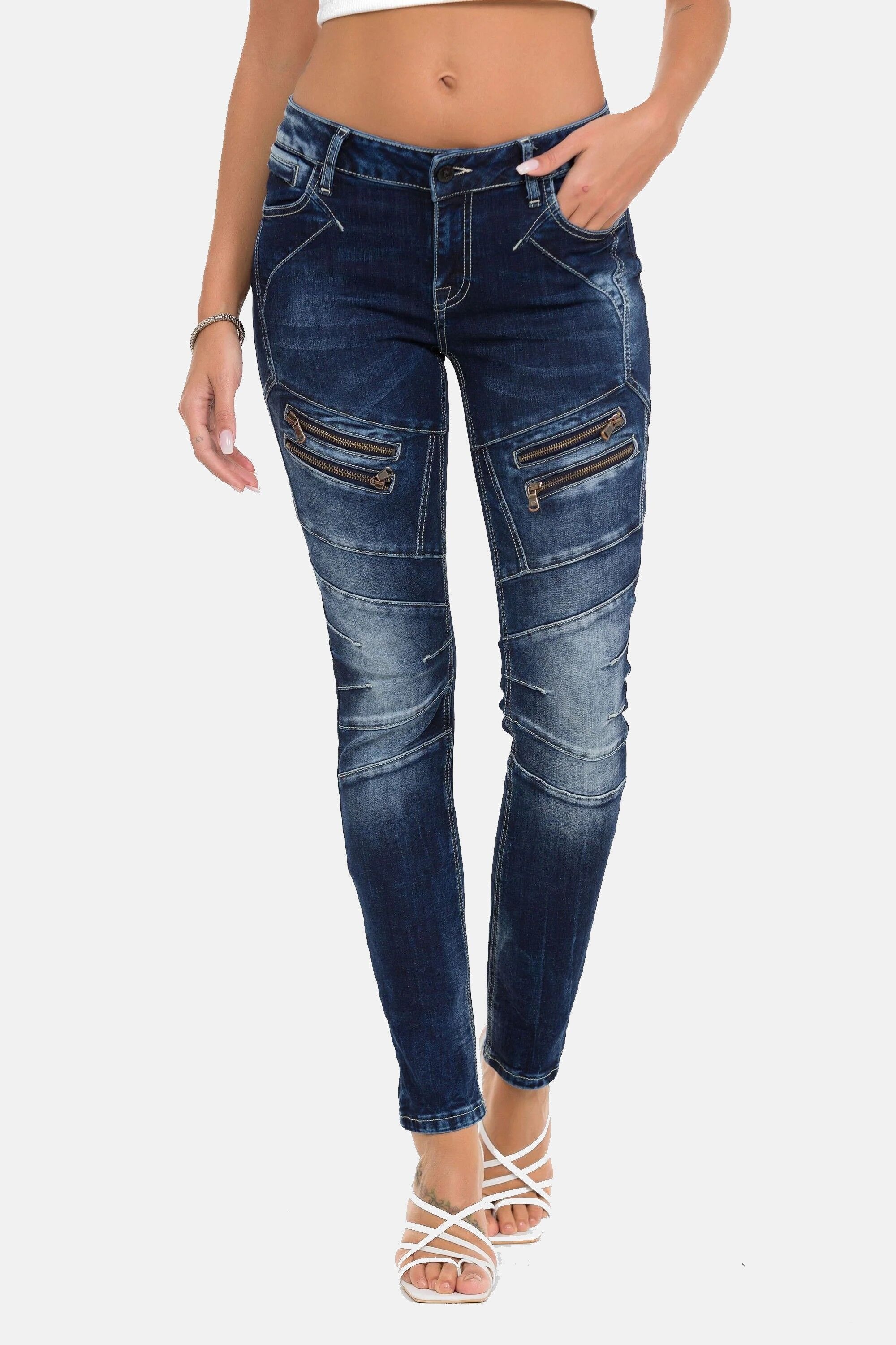 Cipo & Baxx 5-Pocket-Jeans "WD501" Auffällige Zipp-Details & Ziernähte