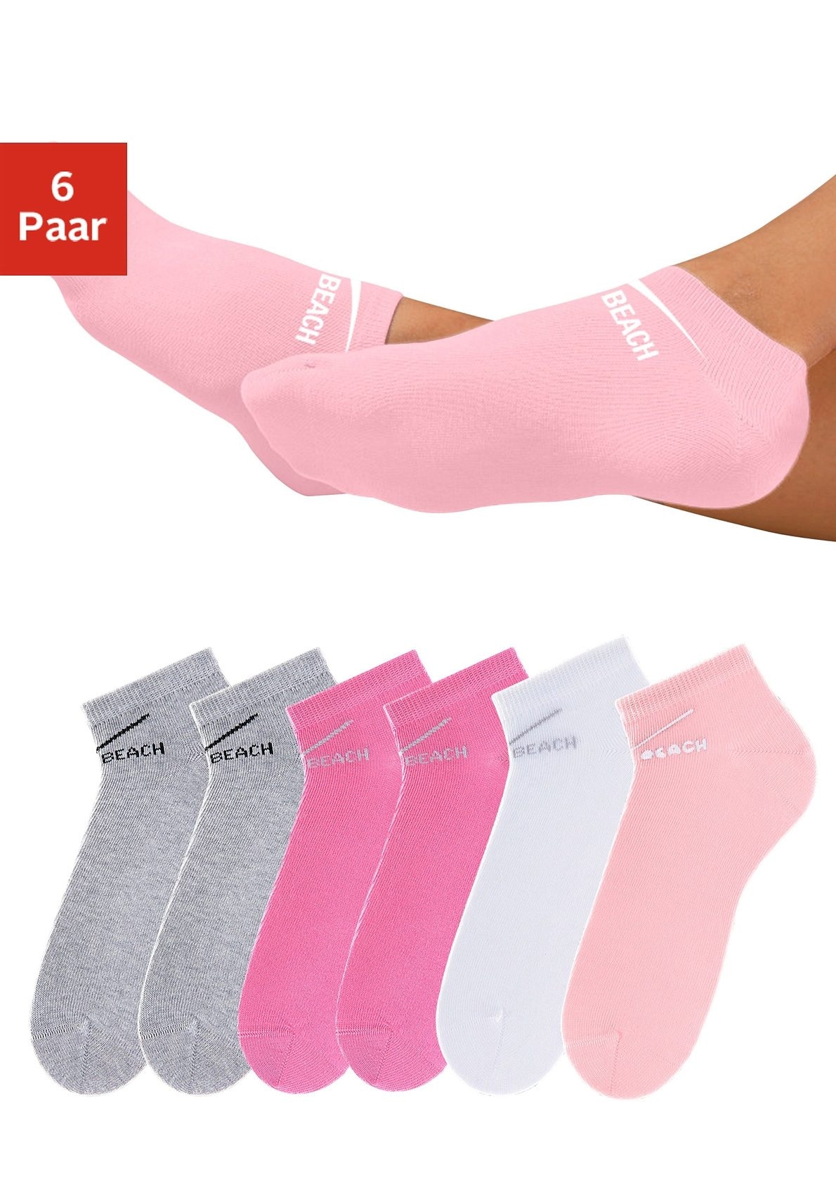 Venice Beach "Damen Kinder Sportsocken, Laufsocken, Kurzsocken" Packung, 6 Paar tlg. perfekte Passform durch LYCRA-Anteil