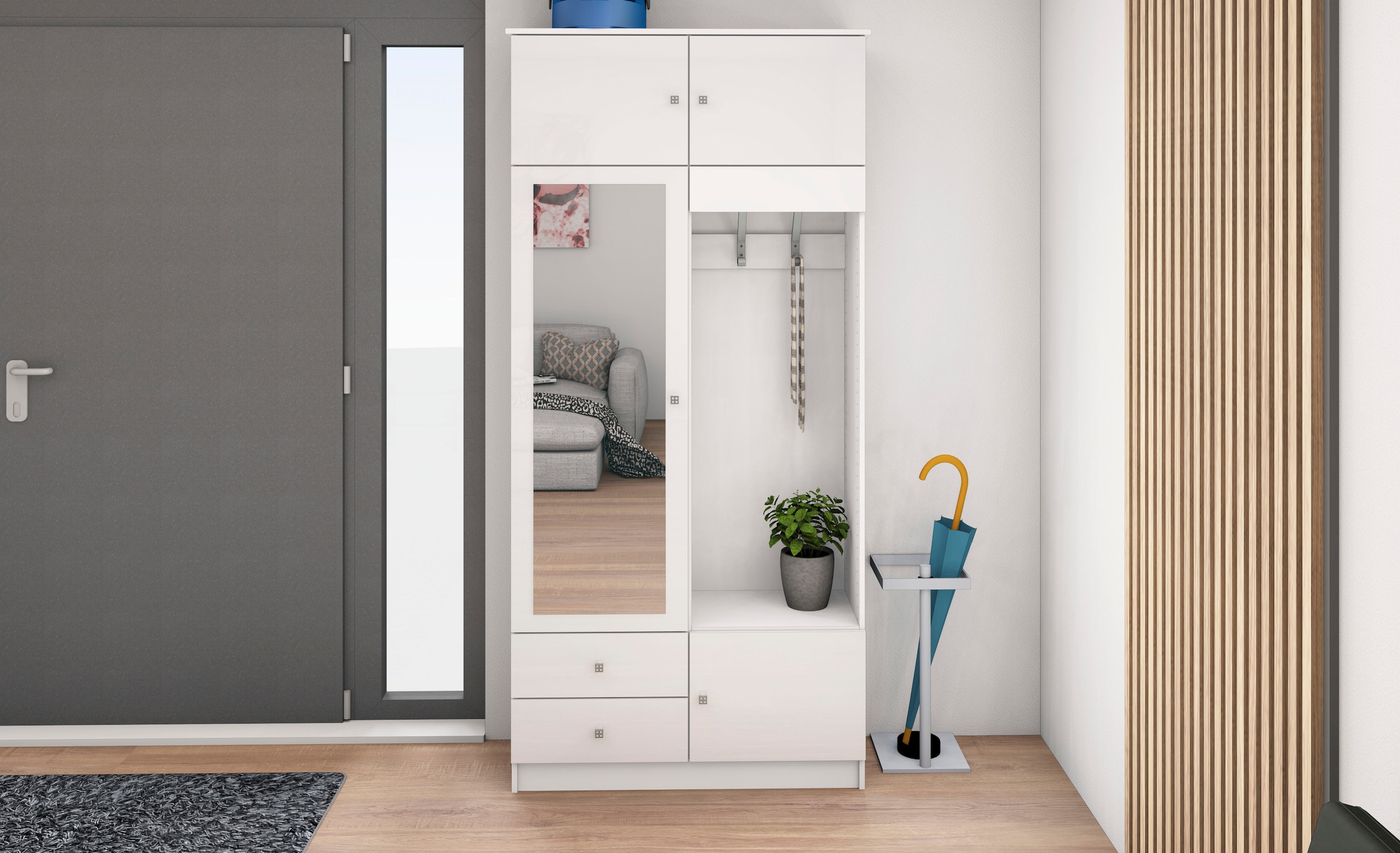 borchardt Möbel Garderobenschrank, viel Stauraum, Kleiderstange, Spiegel