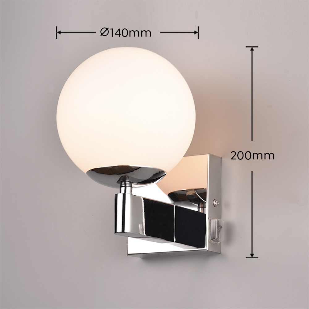 TRIO Leuchten Wandleuchte »KULA, Badezimmer Wandlampe, exkl. 1x E14 max 10W, mit Schalter, IP44«, 1 flammig, Leuchtmittel E14 | Leuchtmittel wechselbar, Badlampe, Badleuchte mit Glasschirm Ø 14cm, chromfarbig, Kippschalter