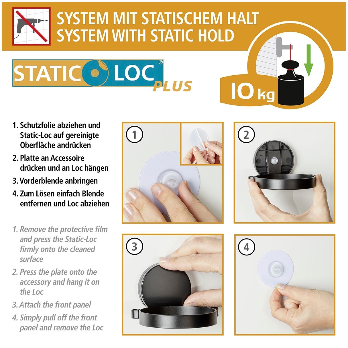 WENKO Haartrocknerhalter »Static-Loc® Plus Pavia«, Befestigen ohne Bohren