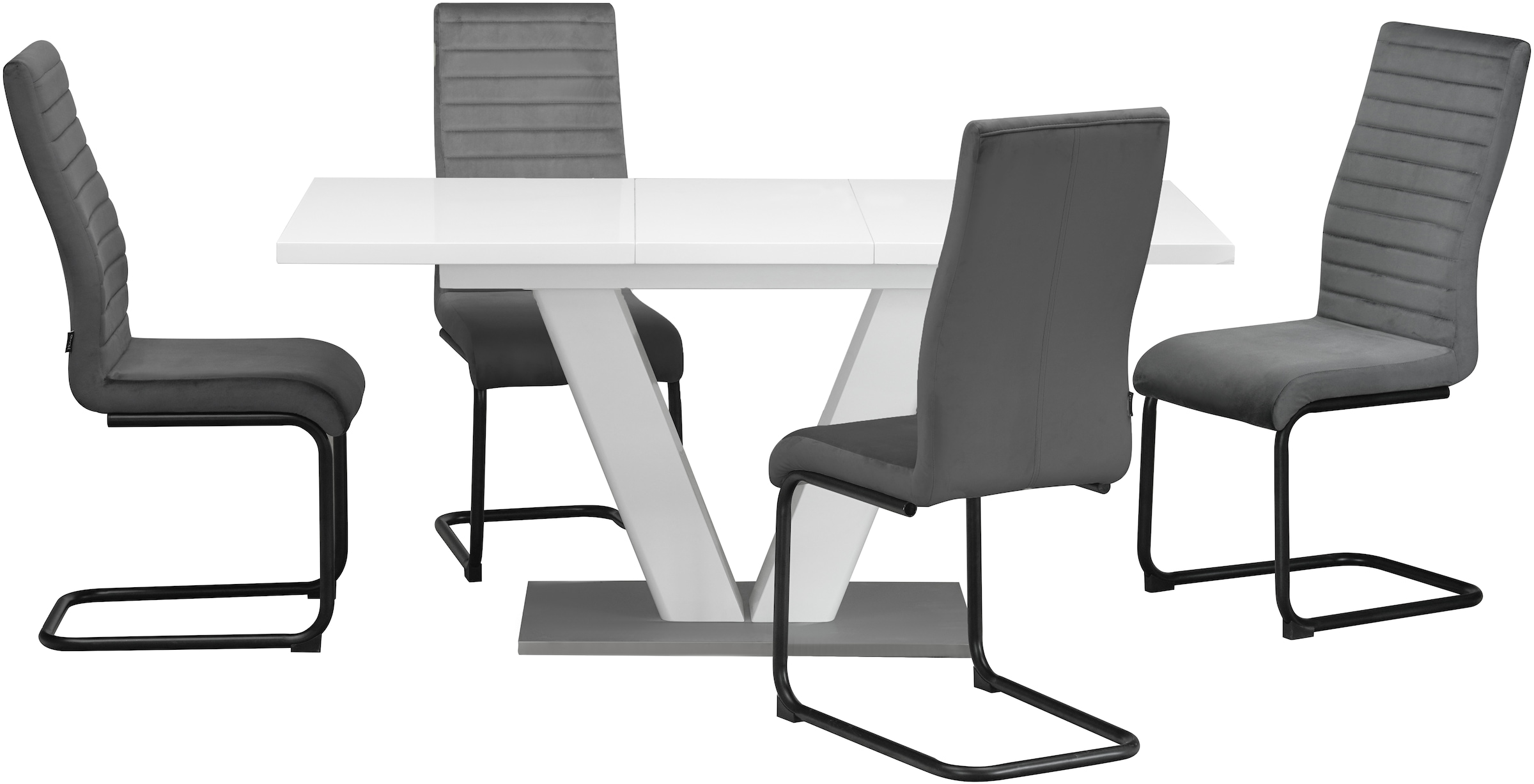 Home affaire Essgruppe »Elbach Ausziehtisch«, (Set, 5 tlg.), ausziehbar 120-160 cm, Hochglanz, Tischgruppe Freischwinger
