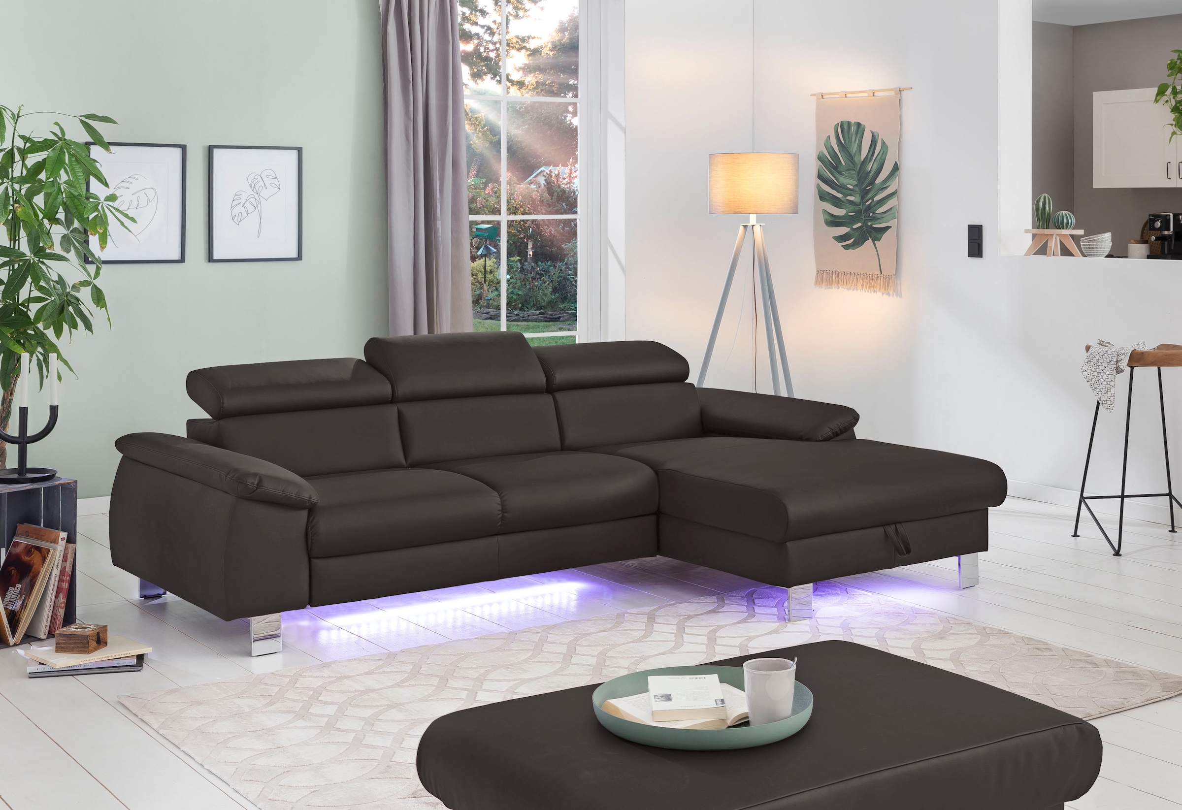 COTTA Ecksofa Komaris, Ecksofa, wahlweise mit RGB-LED-Beleuchtung und Bettf günstig online kaufen