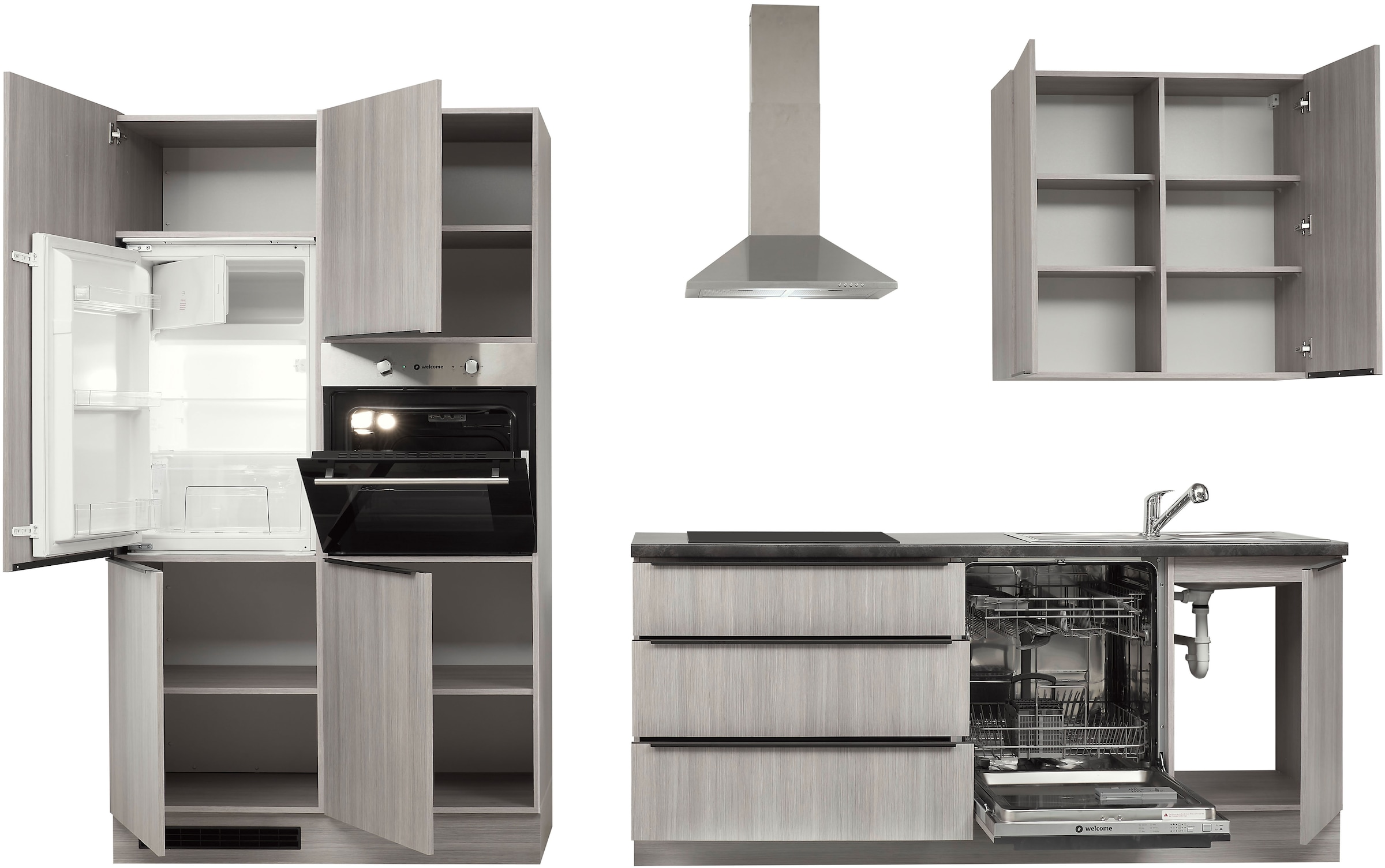 BASIC by Balculina Küchenzeile »Landzeit BxHxT 320x240x60 cm«, Breite 320cm, wahlweise mit E-Geräten, Softclose, Metallschubkasten