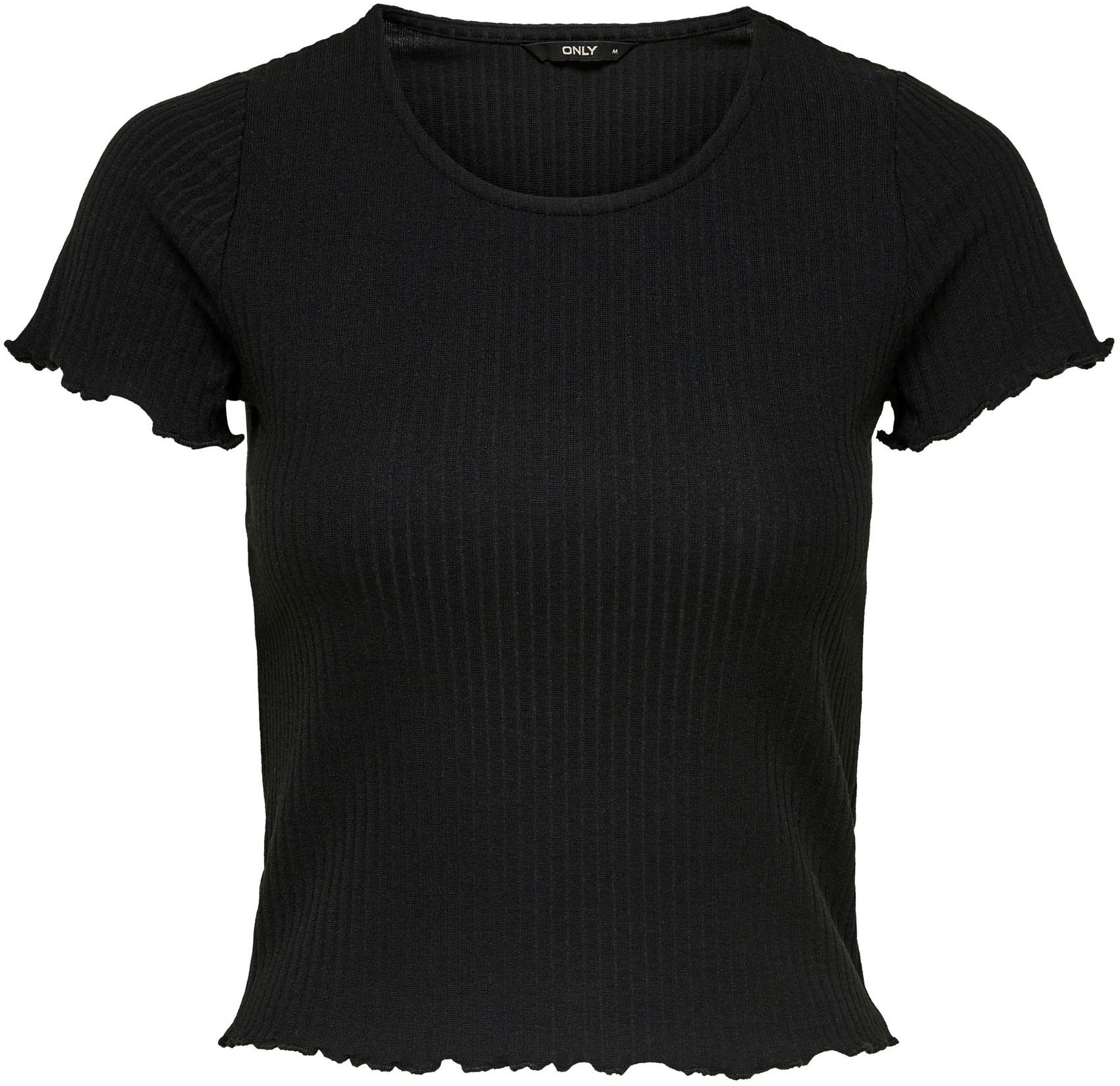 Rundhalsshirt ONLY "ONLEMMA S/S SHORT TOP NOOS JRS", Damen, Gr. L, schwarz, Jersey, Obermaterial: 63% Polyester, 32% Viskose, 5% Elasthan, unifarben, regular fit kurz, Rundhals, gewellter Abschluss, Shirts Rundhalsshirt, Rundhals, modisch, regular fit, ge 4