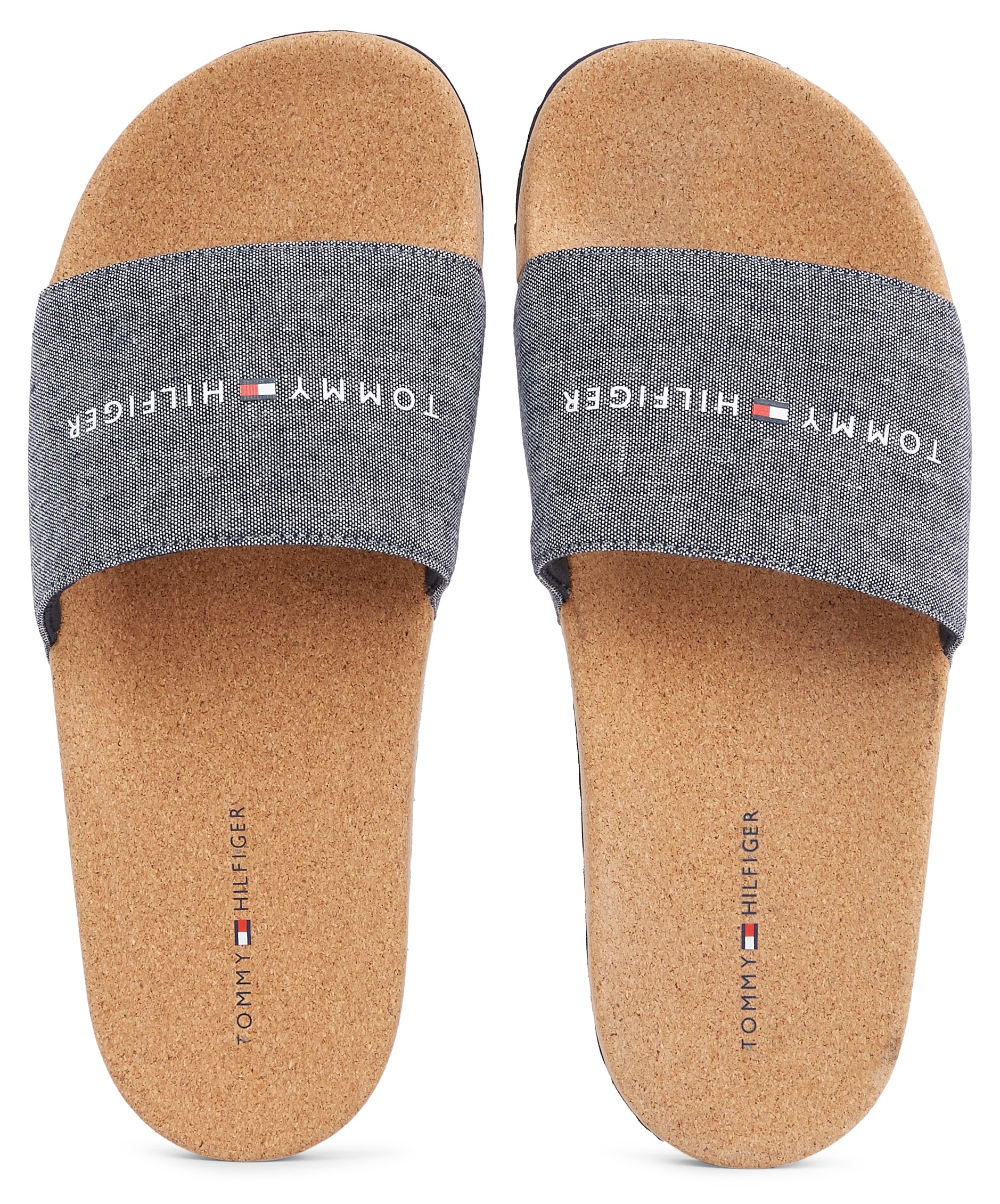 Tommy Hilfiger Pantolette »TOMMY HILFIGER CORK POOL SLIDE«, Sommerschuh, Schlappen, Poolslides, mit Logoschriftzug