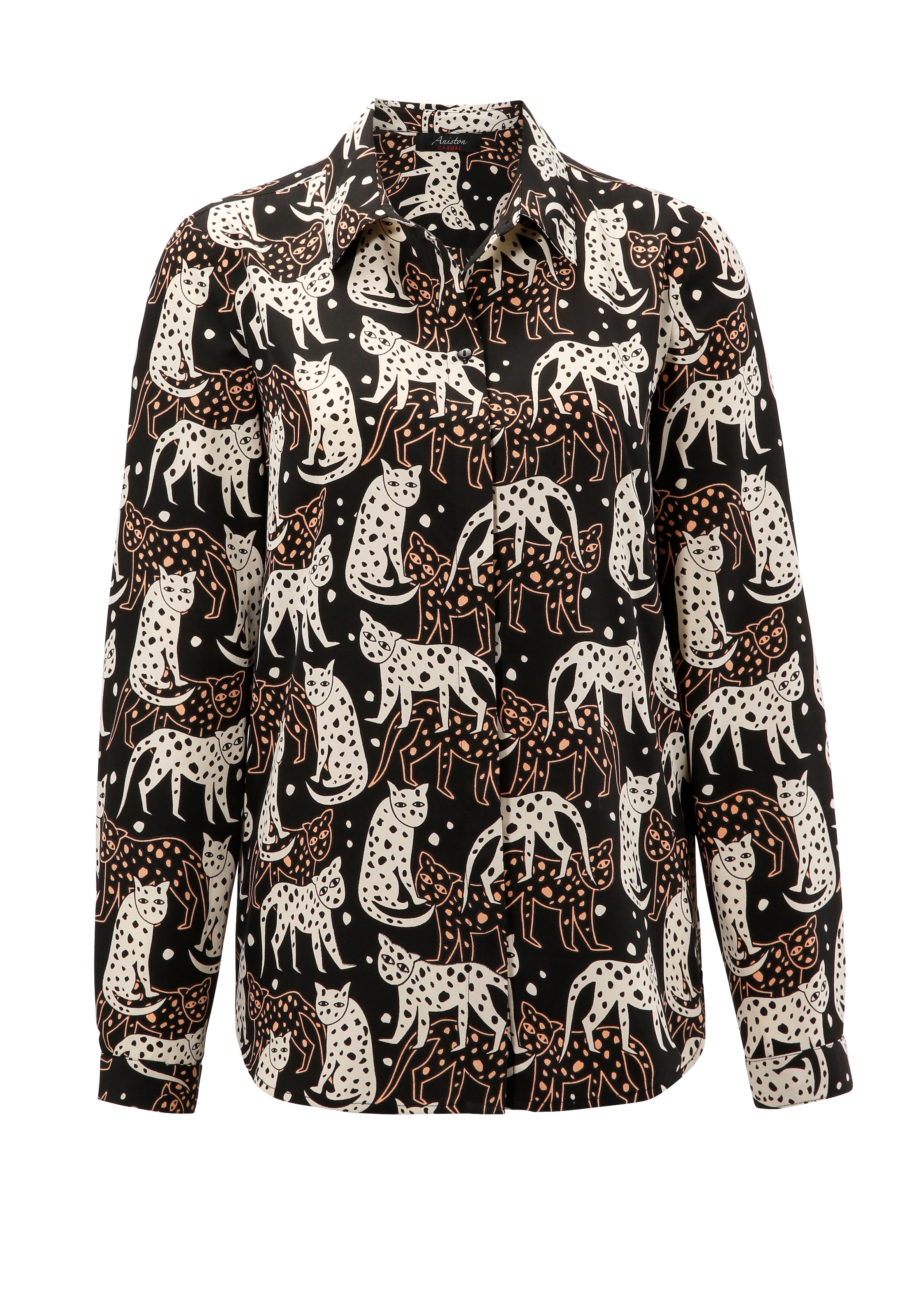 Aniston CASUAL Hemdbluse, mit kunstvollen | bedruckt bestellen NEUE für KOLLEKTION Katzen - BAUR