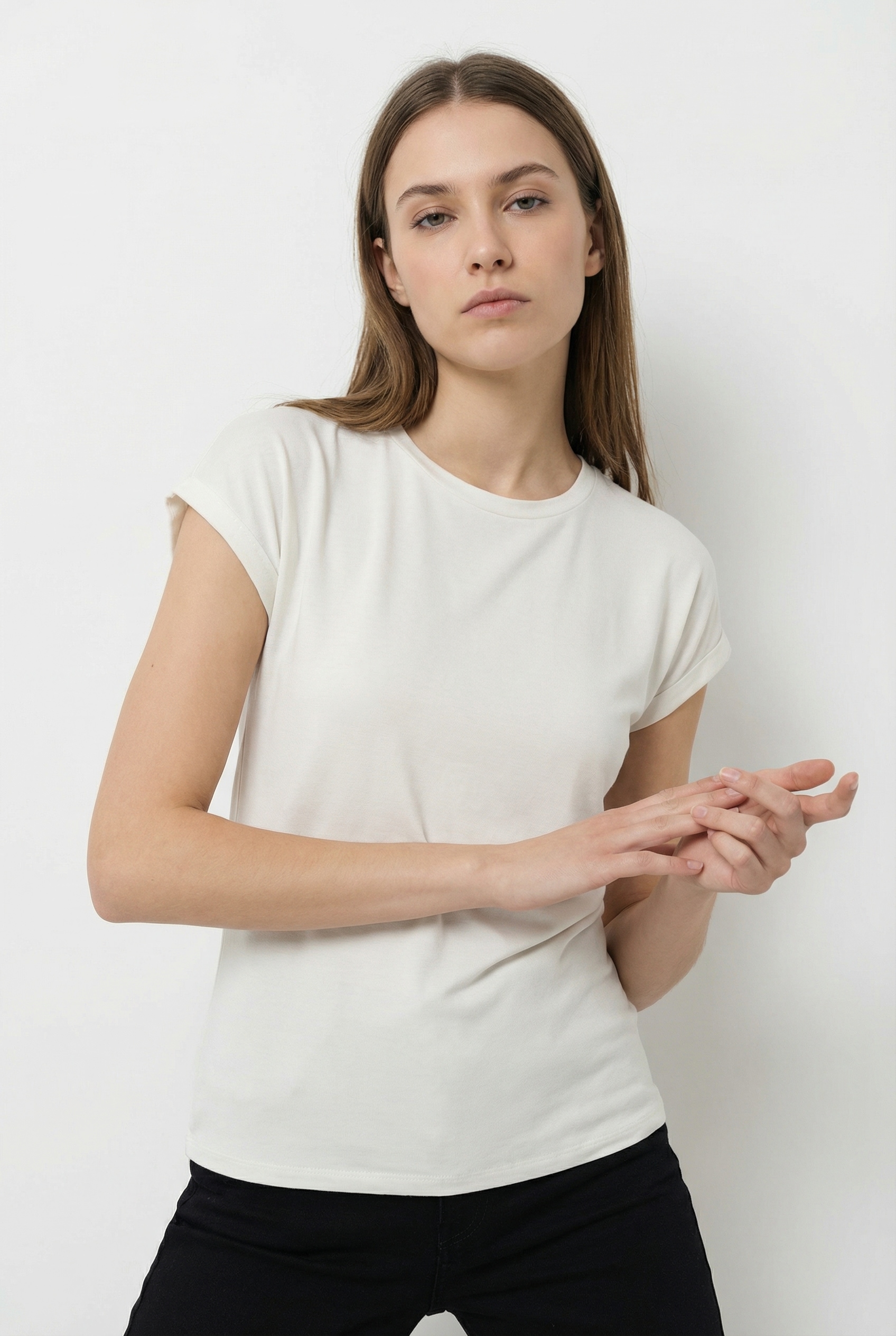 Vero Moda Kurzarmpullover »VMBRIANNA SS O-NECK PULLOVER BOO  REP« mit überschnittenen Schultern mit Umschlagsaum