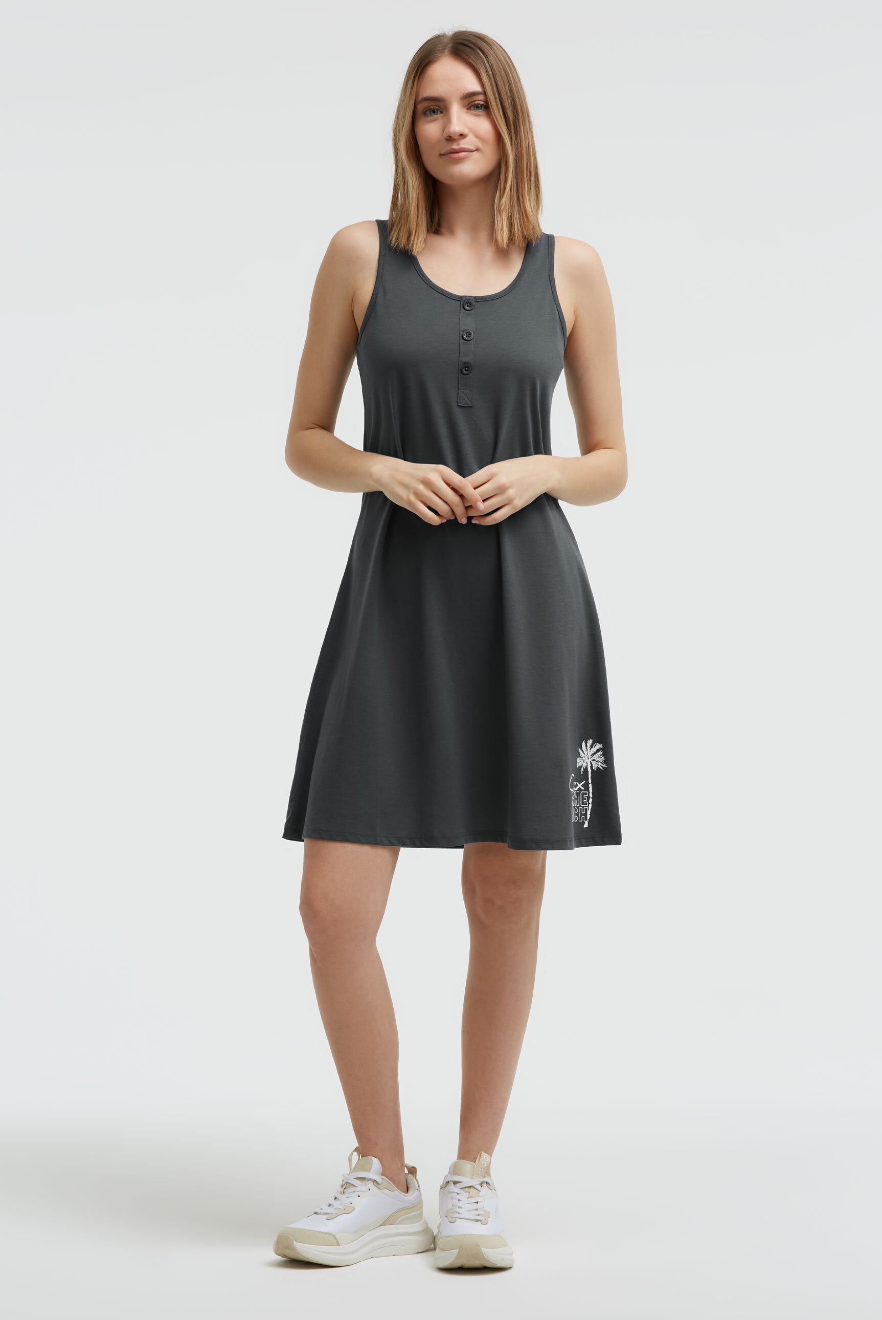SOCCX Trägerkleid Ohne Taschen mit abgerundetem Saum