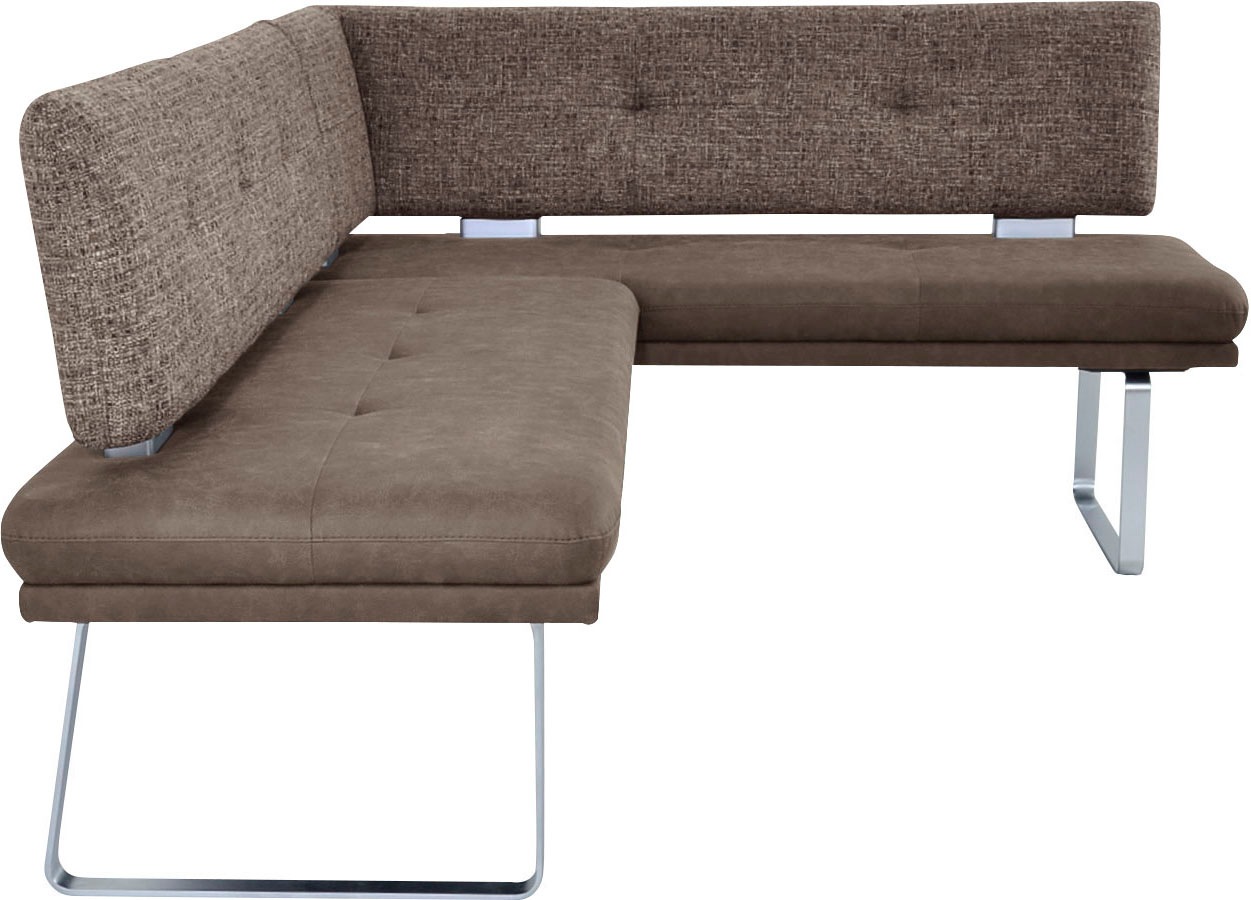 Eckbank K+W KOMFORT & WOHNEN "Giacomo II", braun (schlamm, braun), B:207cm H:91cm T:65cm, Sitzbänke, Eckbank, Flachstahlkufe in edelstahlfarbig lackiert, Rücken und Sitz gesteppt 2