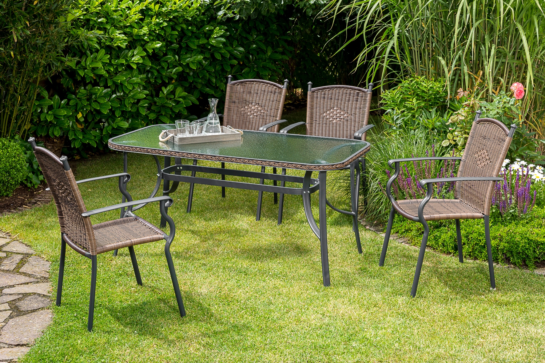 Garten-Essgruppe MERXX, braun, Aluminium, Wicker/Kunststoffgeflecht, Sitzmöbel-Sets, "»Roma«", Tisch: LxB: 150x90 cm