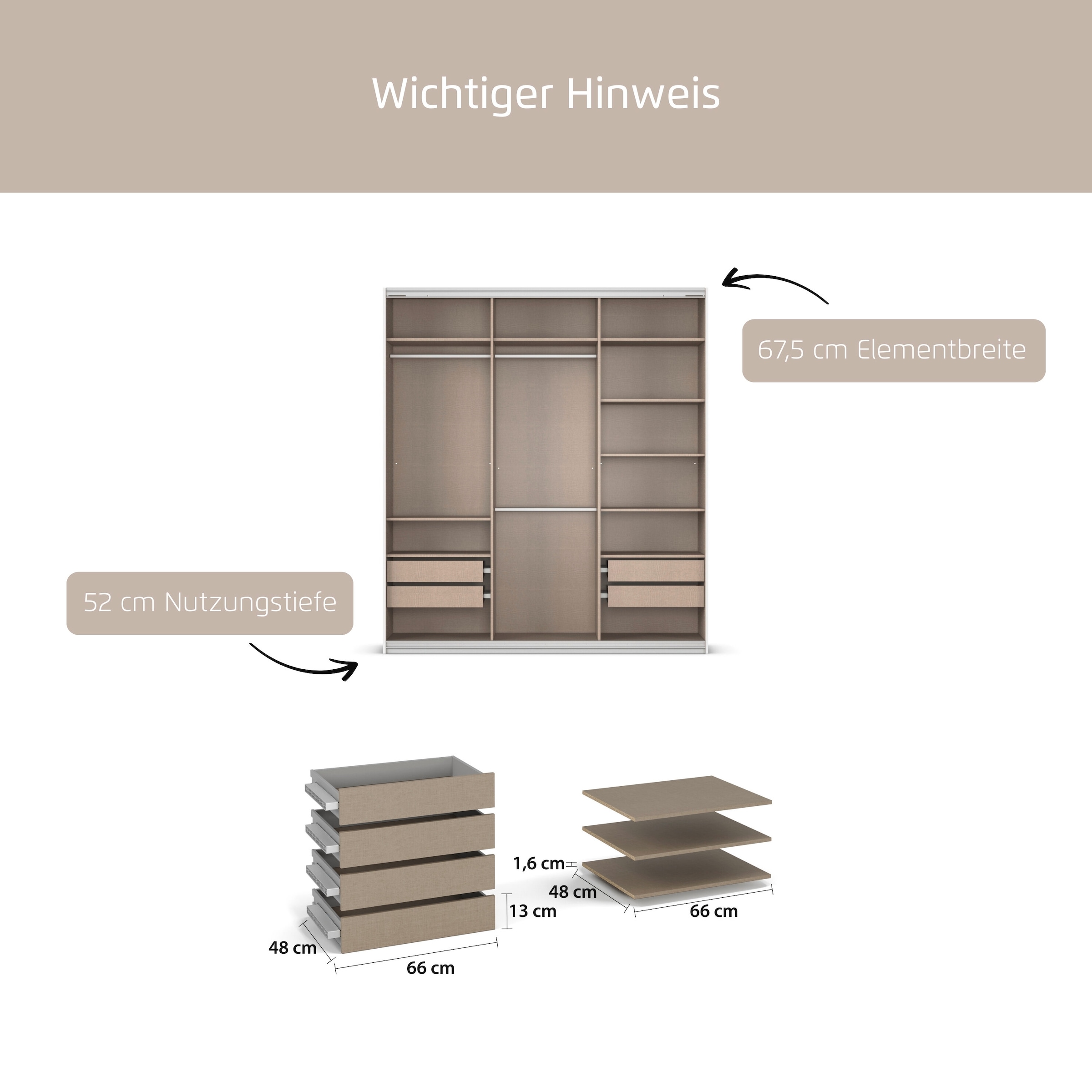rauch Schubladeneinsatz »Zubehör für Schwebetürenschränke Rauch ORANGE« Set, in Breiten 66 cm oder 88 cm, 7 Stk. tlg.