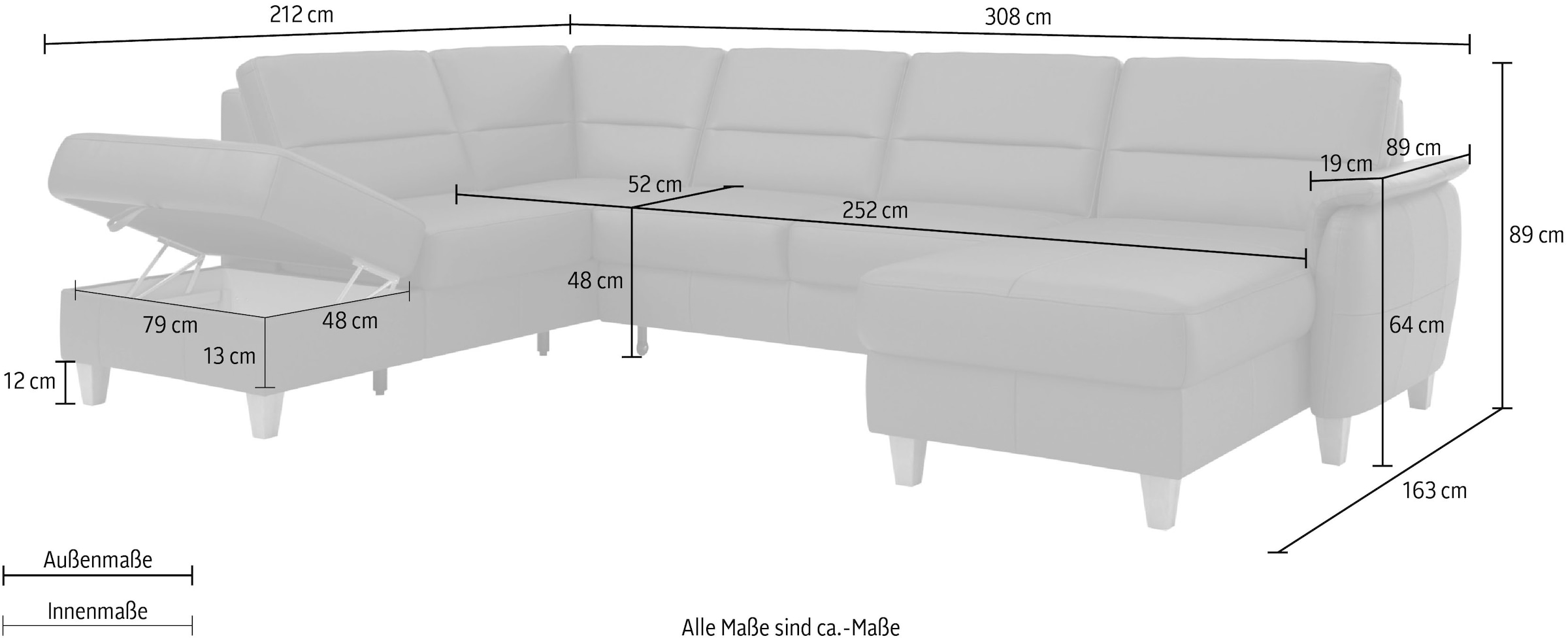 Home affaire Wohnlandschaft »Palmera U-Form«, Federkern, wahlweise mit Bettfunktion und mit/ohne Stauraum