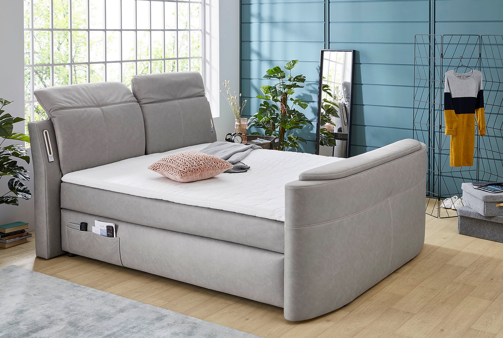 Jockenhöfer Gruppe Boxspringbett "MOVIESTAR, mit Taschenfederkernmatratze H3-H4, inkl. LED-Beleuchtung" wahlweise Strukturstoff-Bezug oder Microfaser-Bezug, 180x200cm