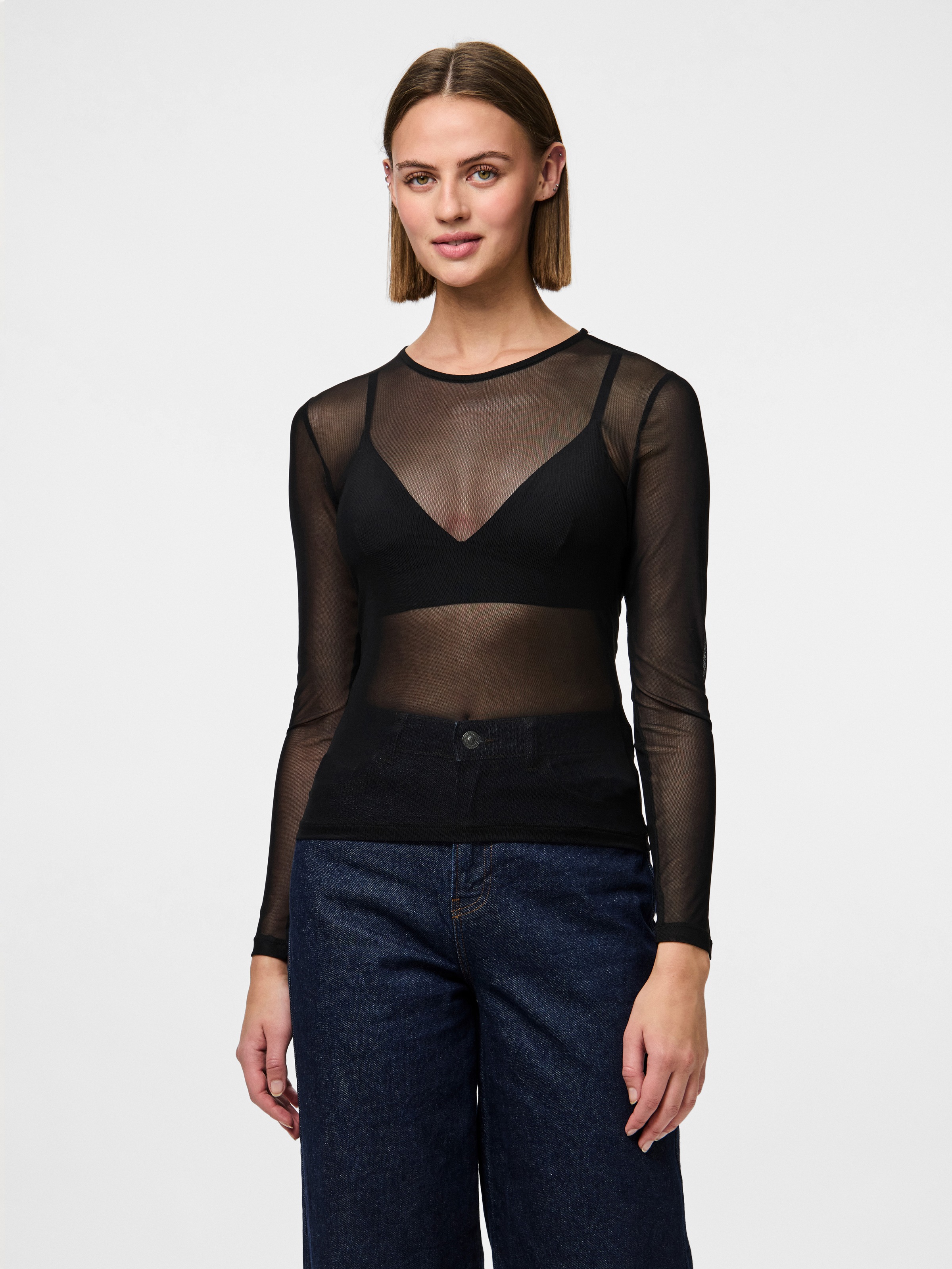 pieces Langarmshirt "PCNINNI LS MESH TOP NOOS BC" Materialmix, regular fit günstig online kaufen