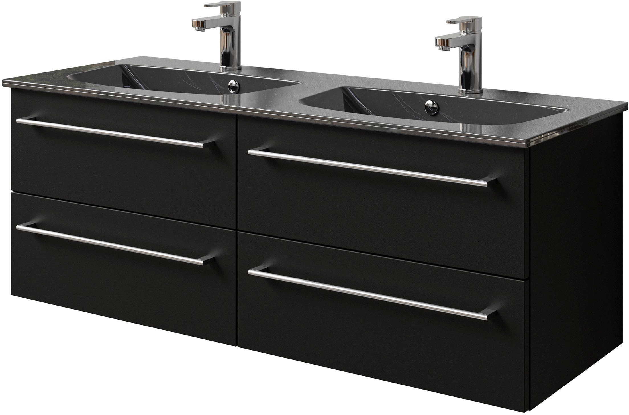 Saphir Badmöbel-Set »Serie 6025 2-teilig Mineralmarmor-Waschtisch mit LED-Spiegelschrank«, (2 St.), Waschplatz 132cm breit, 4 Schubladen, 2 Spiegel-Türen, inkl Türdämpfer