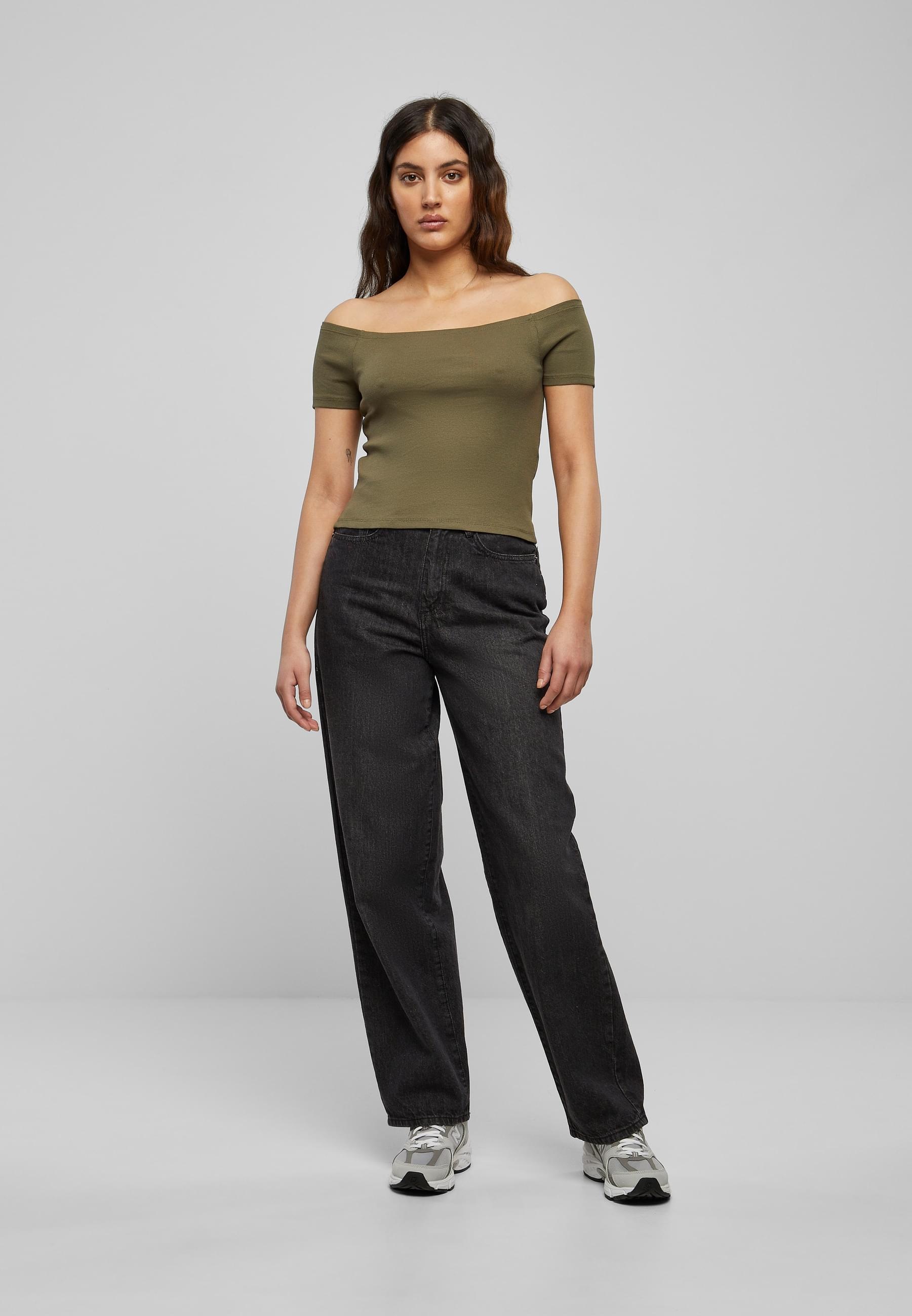 URBAN CLASSICS T-Shirt »Urban Classics Damen Ladies Off Shoulder Rib Tee«, (1 tlg.)