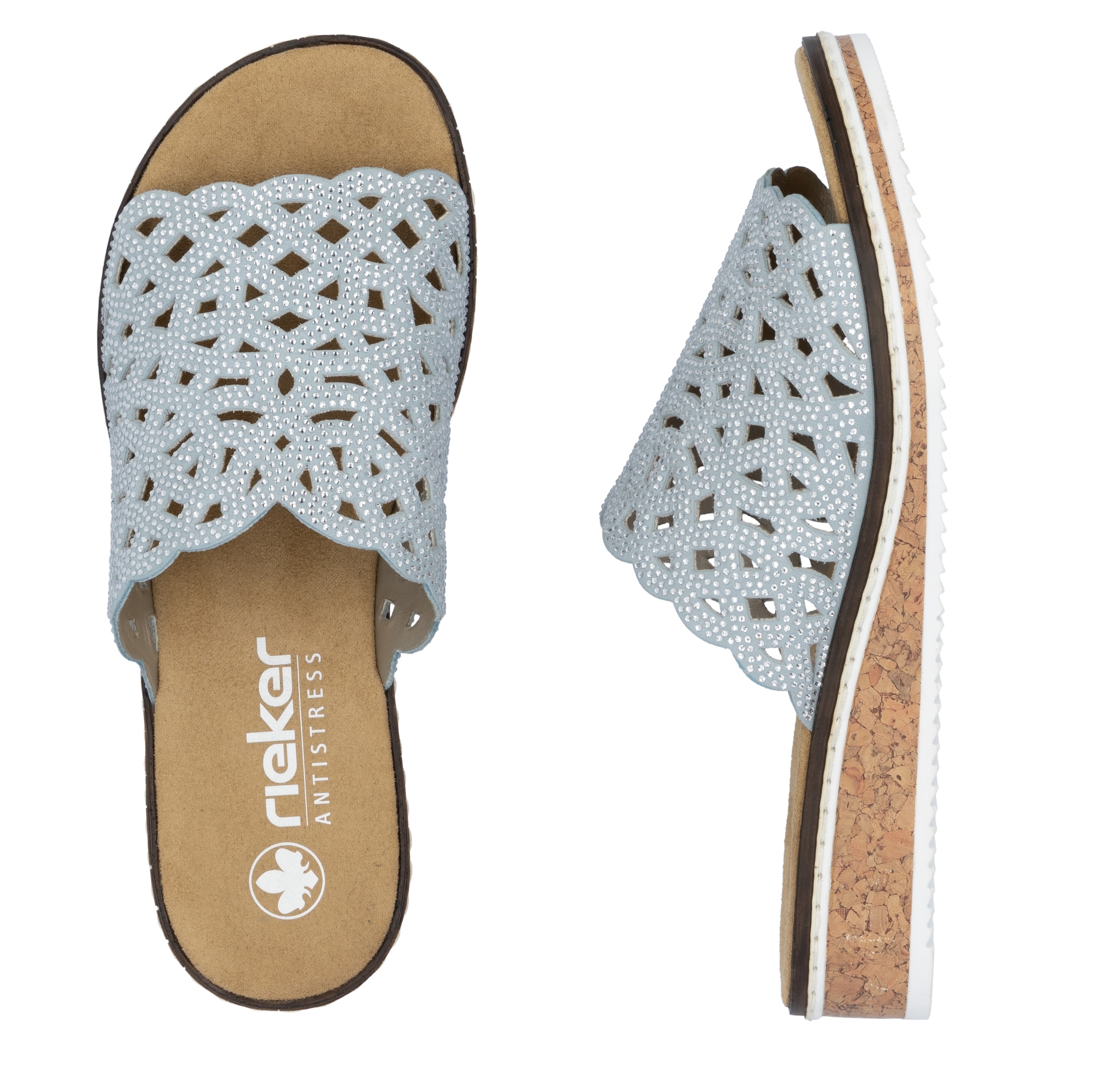 Rieker Pantolette, Sommerschuh, Schlappen, Hausschuh, Keilabsatz mit Perfortion