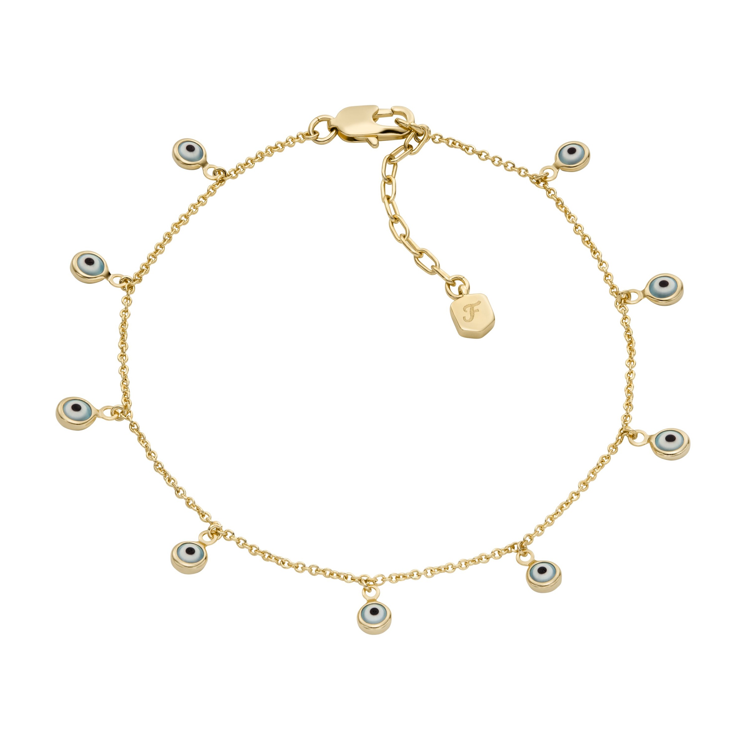 Fossil Fußkette mit Anhänger »Schmuck Metall SUTTON Evil Eye Böser Blick magisches Auge, JA7285710«, mit Glasstein