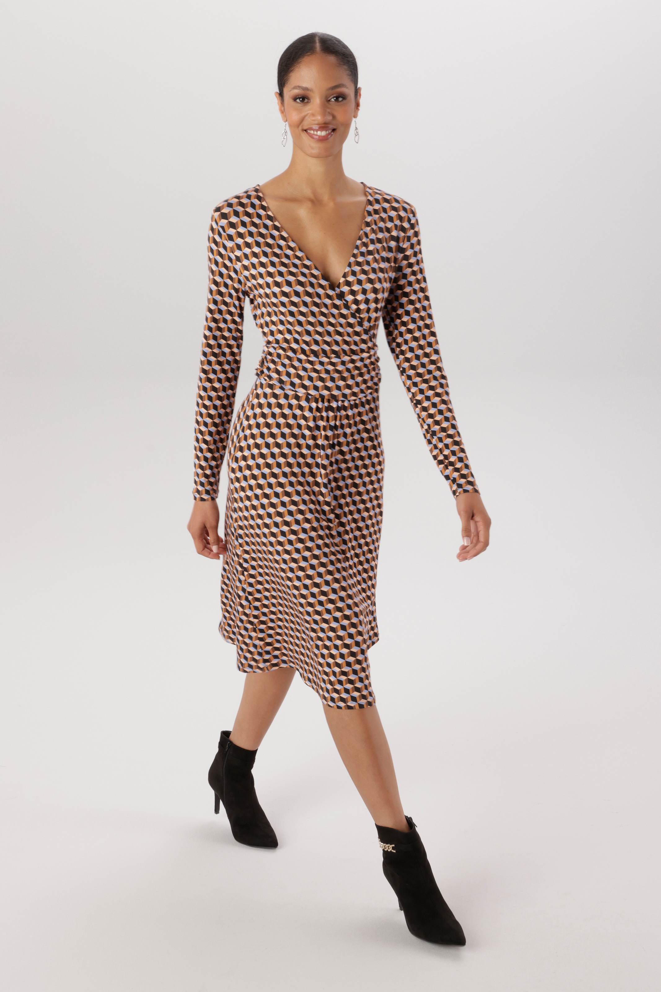 Aniston SELECTED Jerseykleid V-Ausschnitt mit raffinierter Wickeloptik - NEUE KOLLEKTION