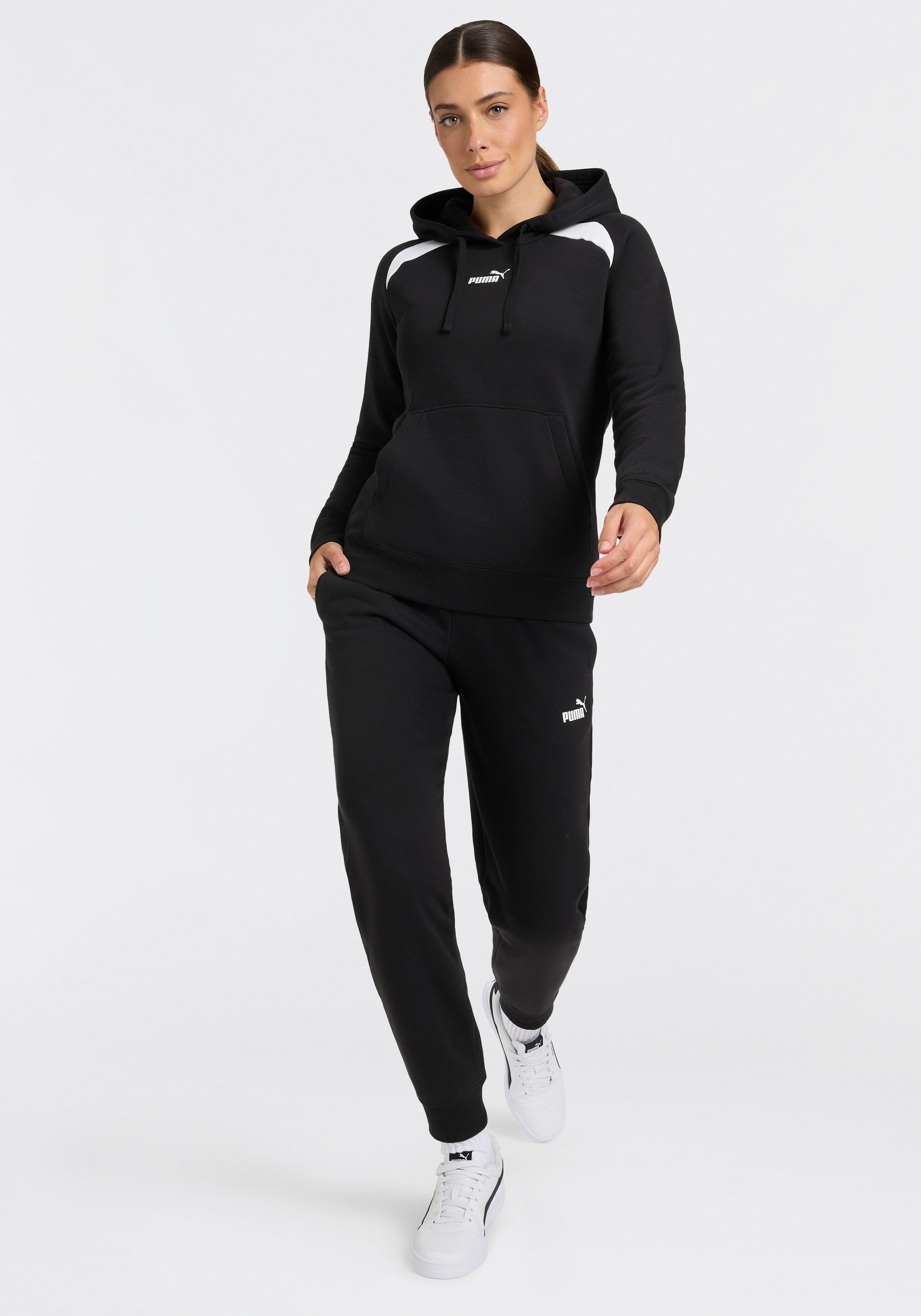 PUMA Trainingsanzug "HOODED SWEAT SUIT FL CL" 2 zweiteiliges Set, mit Kapuze, aus Baumwolle und Polyester, Regular Fit