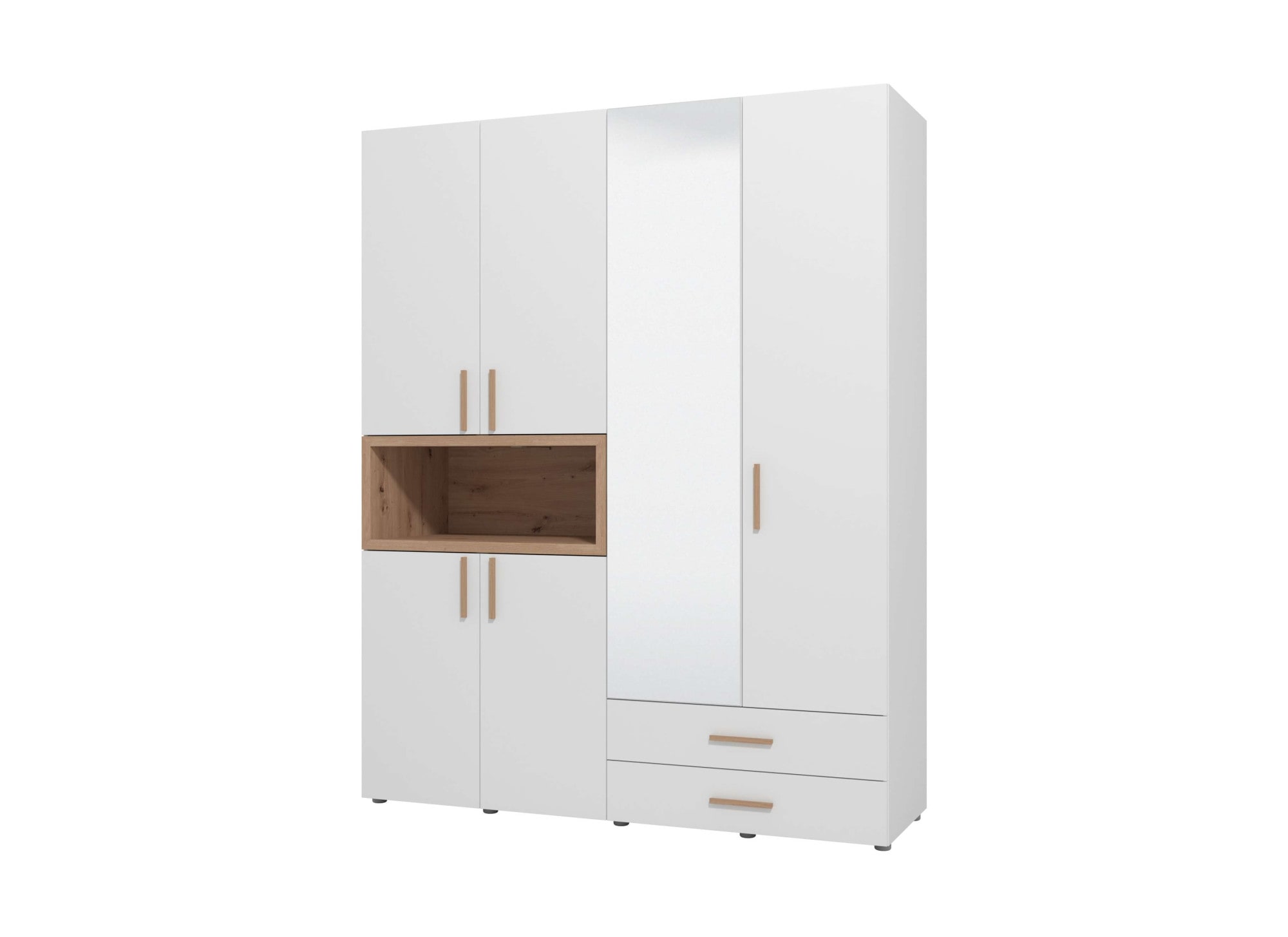 Home affaire Kleiderschrank "Donald, inklusive Kleiderstangen und Einlegeböden, FSC-zertifiziert" 134,5 oder 179cm breit, 227cm hoch und 56,5cm tief, In 2 Breiten, mit Spiegel und Schubladen, 1 offenes Fach in Holzoptik