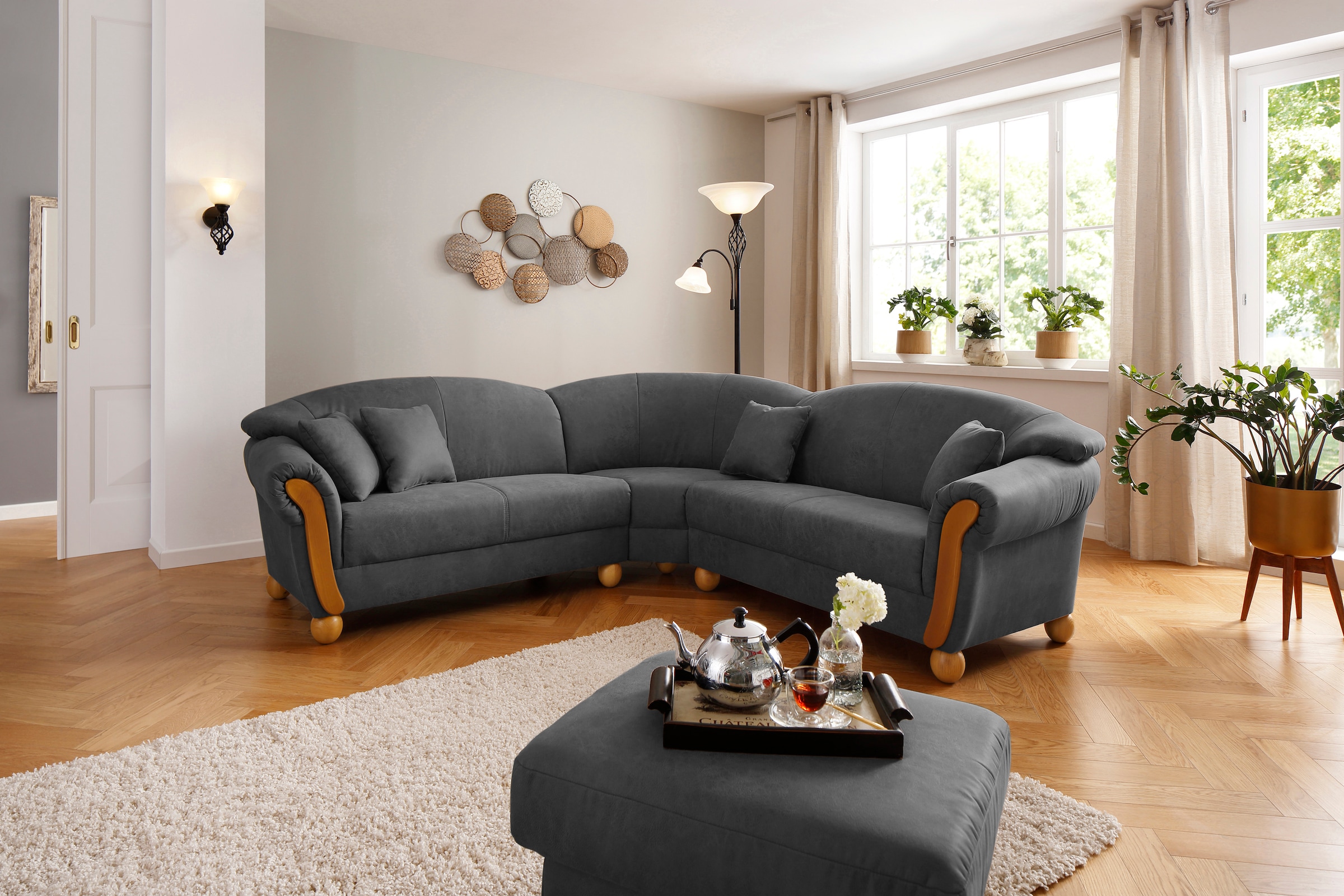 Home affaire Ecksofa »Milano Vintage, L-Form«, mit Federkern, Bezug in Vintageoptik, incl. 4 Zierkissen