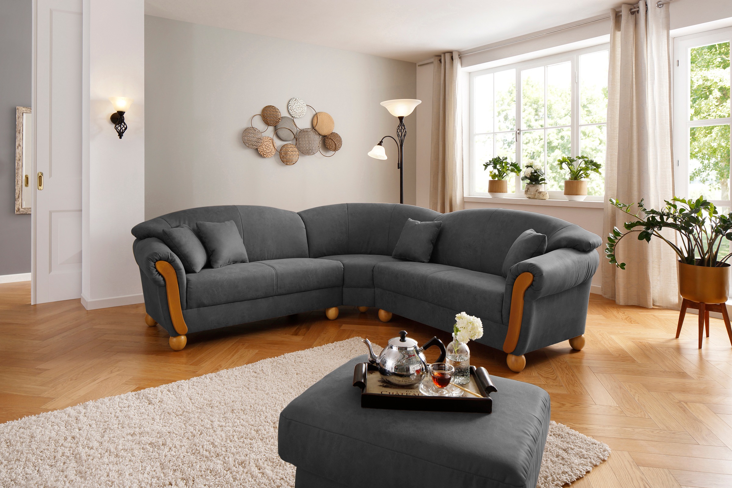 Home affaire Ecksofa "Milano Vintage, 233x233cm gleichschenklig, bequem, Federkern, L-Form" mit Federkern, Bezug in Lederoptik, incl. 4 Zierkissen