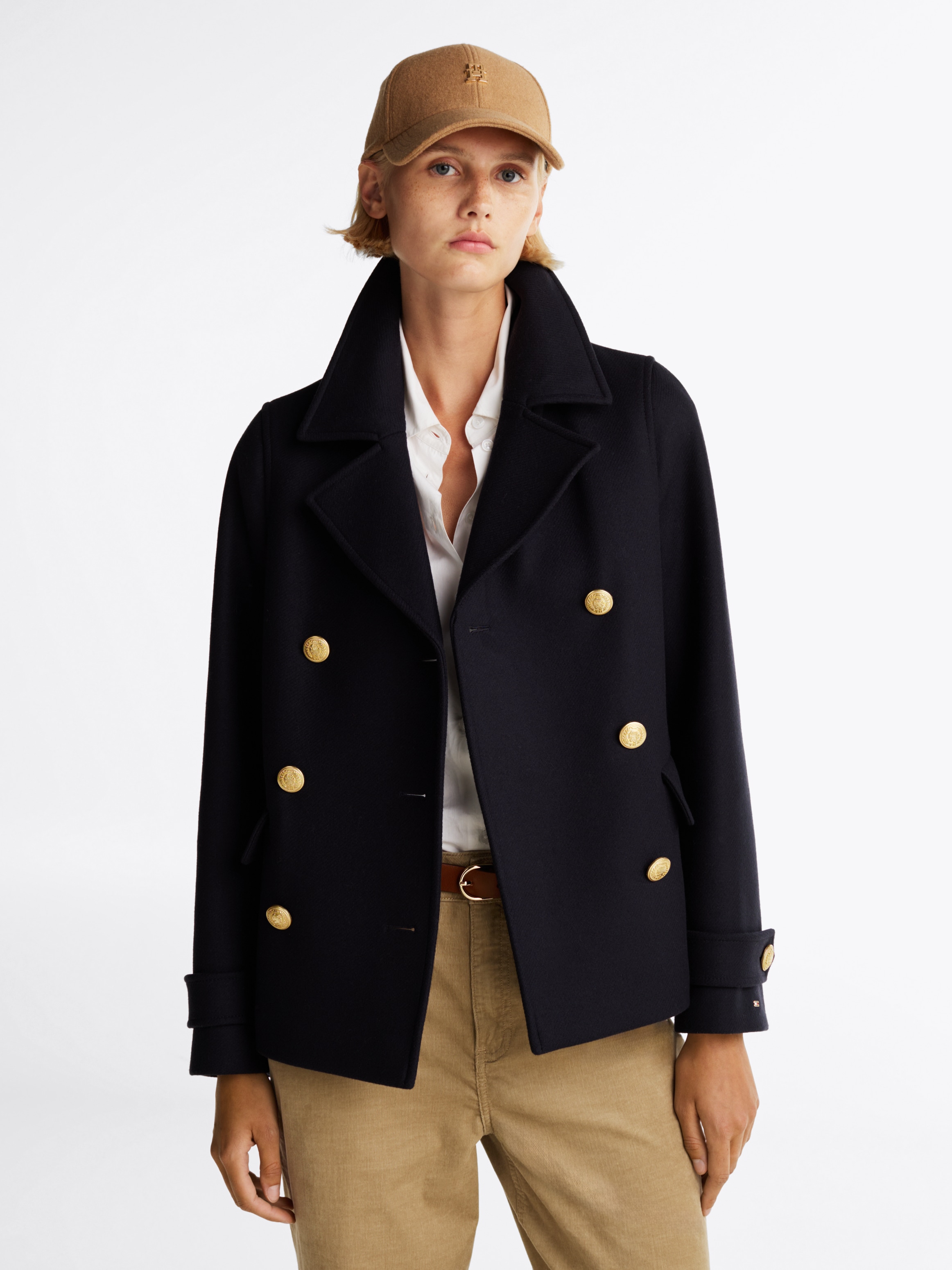 Tommy Hilfiger Kurzmantel "WOOL BLEND DB PEACOAT", mit Logo-Flagge