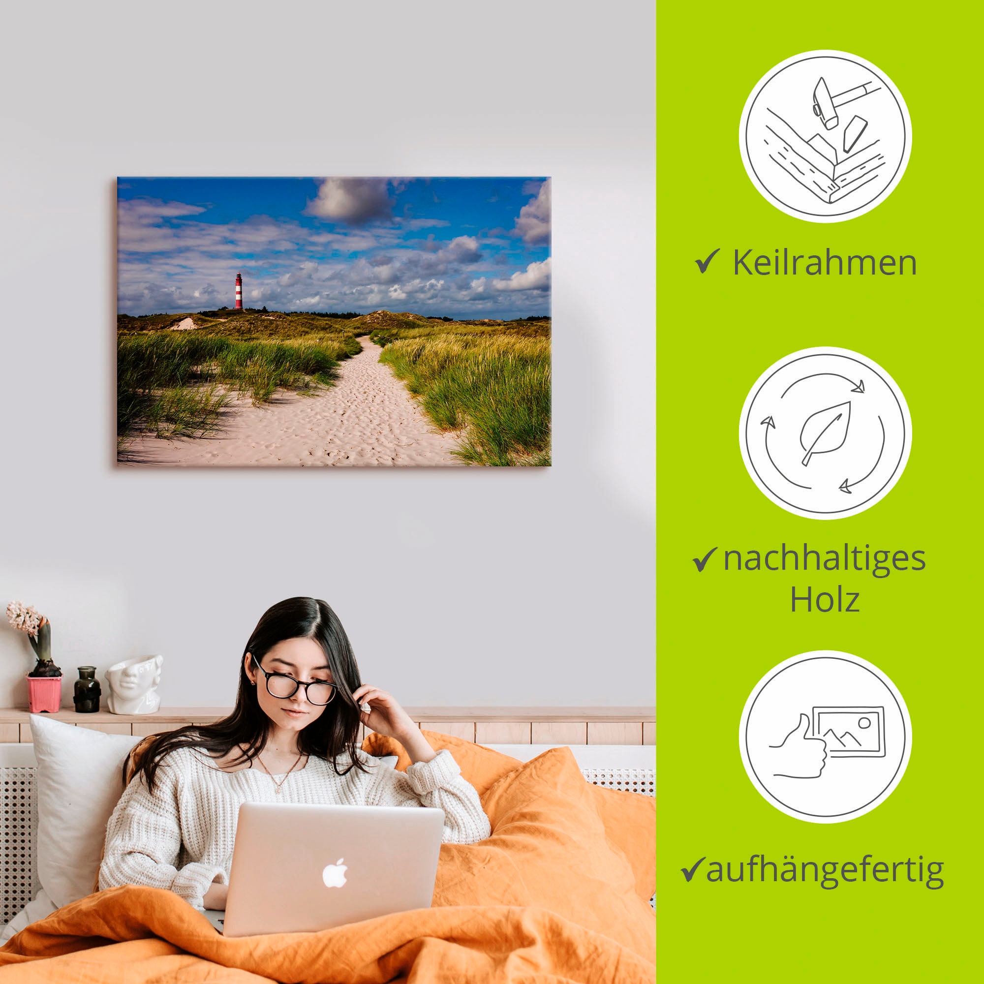 Artland Wandbild »Strandweg zum Leuchtturm - Insel Amrum«, Küste, (1 St.), als Alubild, Outdoorbild, Leinwandbild, Poster in verschied. Größen
