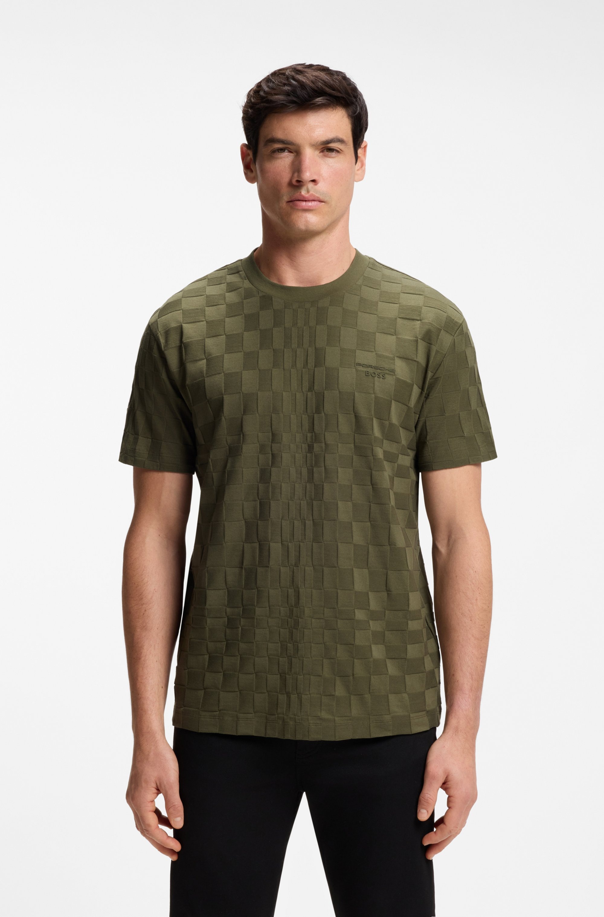 T-Shirt BOSS GREEN "Porsche Spirit 70 Capsule Collection", Damen, Gr. XL, open grün347, Single Jersey, Obermaterial: 100% Baumwolle, unifarben, relaxed fit normal, Rundhals, abgesteppte Kante, Shirts T-Shirt, Premium Herrenmode Limited
