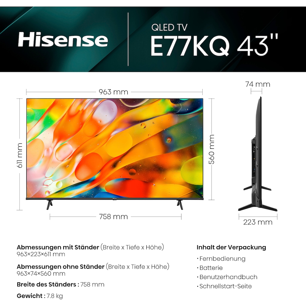 Hisense QLED-Fernseher »43E77KQ«, 108 cm/43 Zoll, 4K Ultra HD, Smart-TV