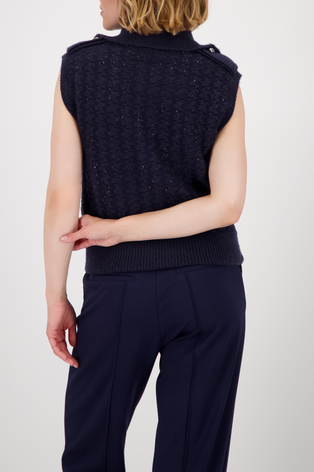 Thumbnail - Monari Strickjacke "Jacke Strickweste Tweed" Regular fit mit Rundhalsausschnitt mit Stehkragen