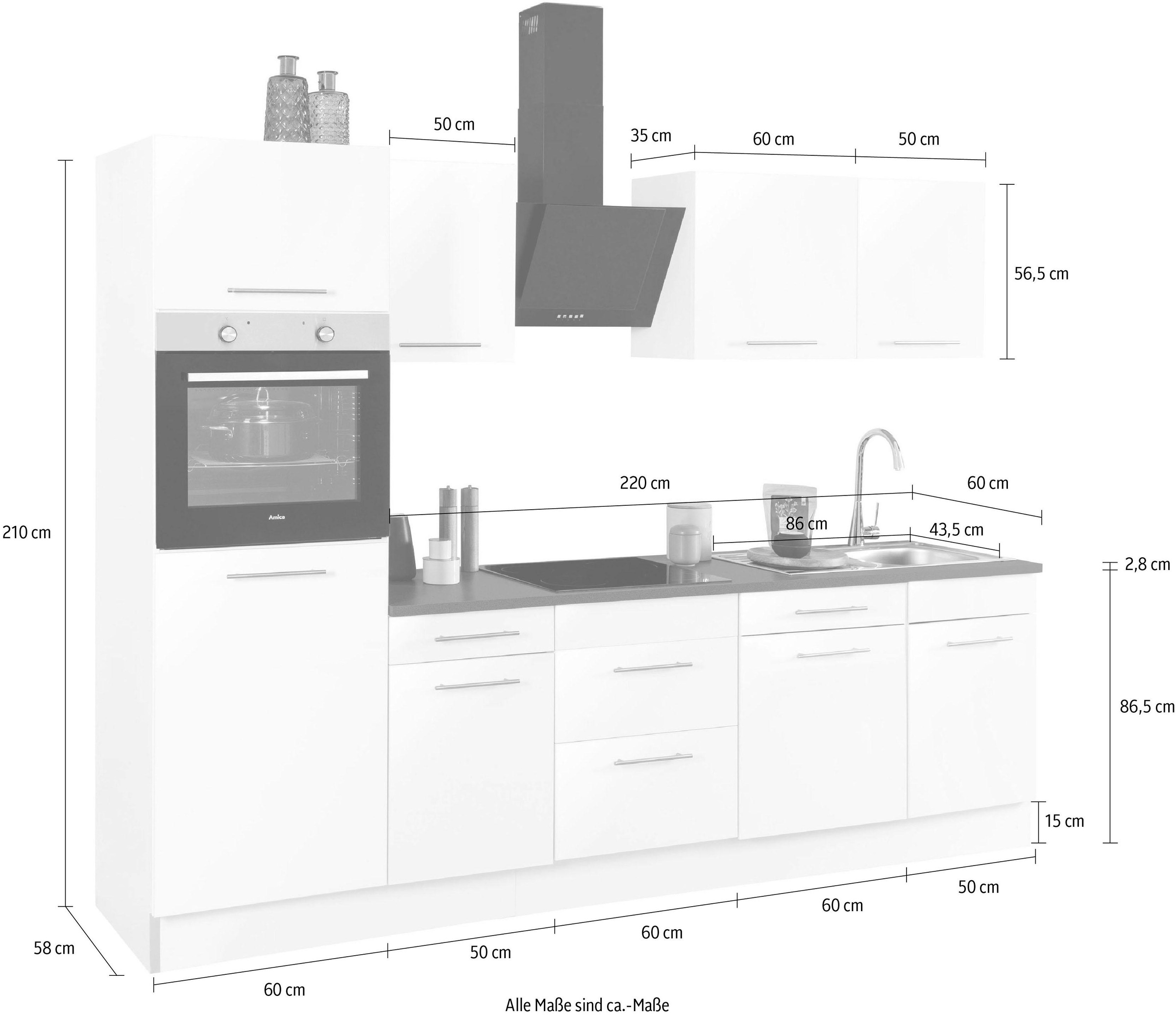 wiho Küchen Küchenzeile »Ela«, Breite 280 cm, Soft-Close-Funktion, höhenverstellbare Füße