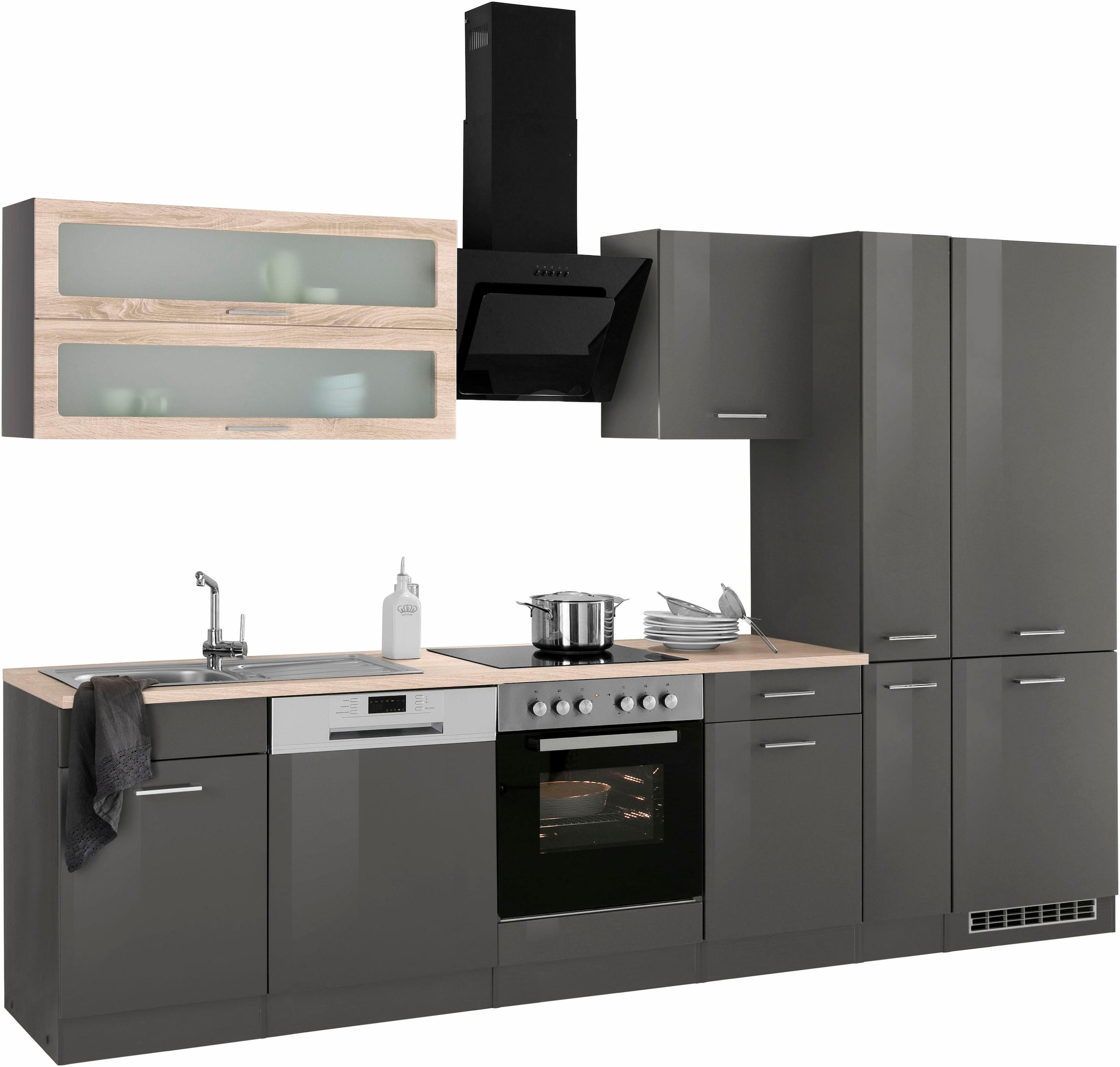HELD MÖBEL Küchenzeile »Utah«, mit E-Geräten und großer Kühl- Gefrierkombination, Breite 310 cm