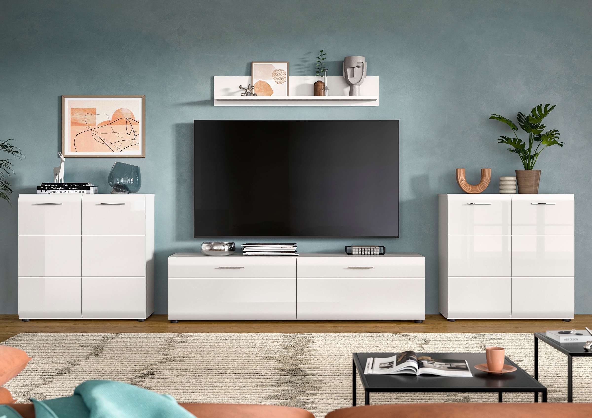 Home affaire Wohnwand "FLORENZ, 4-teilige Wohn-Kombination, hochwertige MDF günstig online kaufen