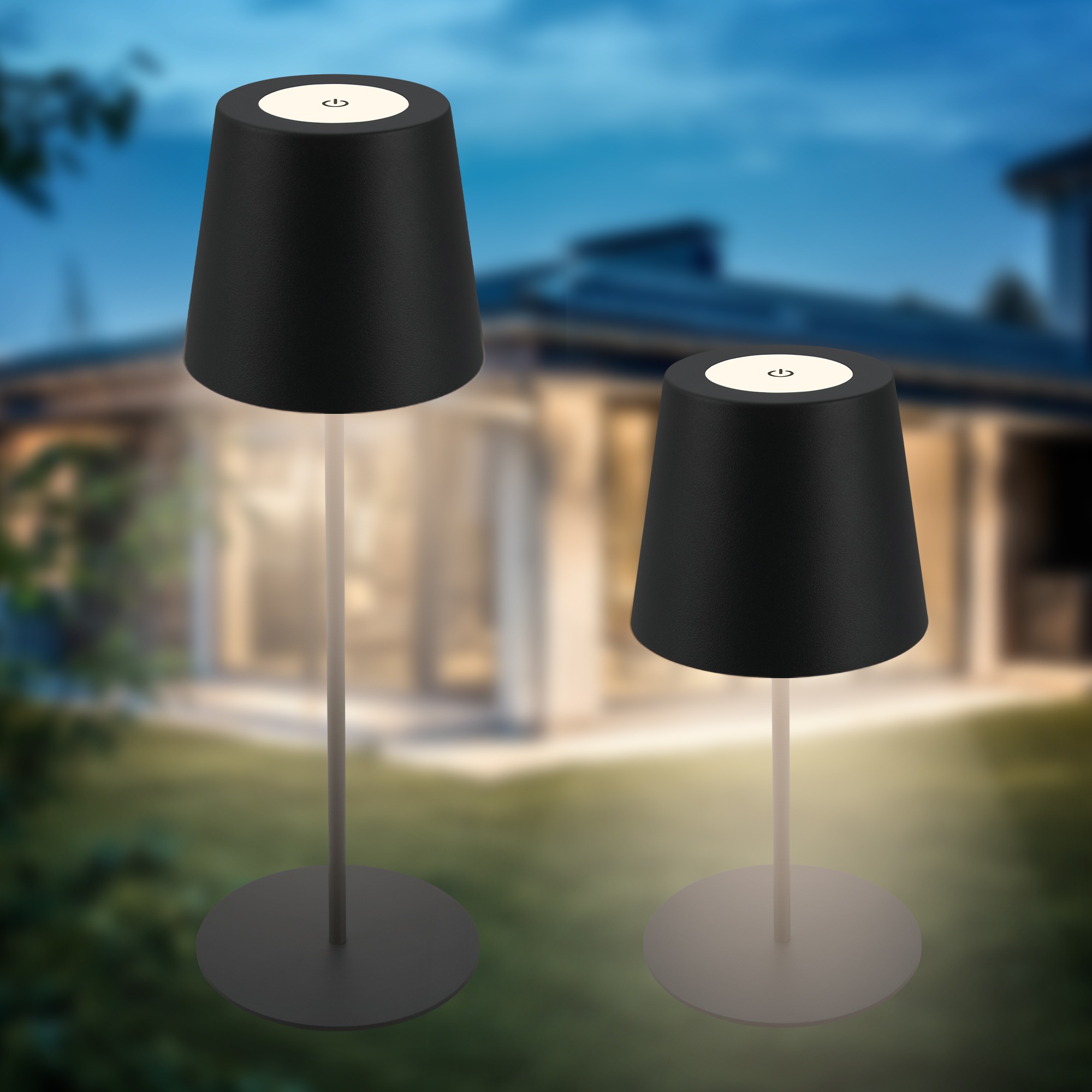 B.K.Licht Außen-Tischleuchte »BK_TL1595 Akku LED Tischlampe, 3-Stufen Touchdimmer, mit USB«, 1 flammig, Leuchtmittel LED-Modul | LED fest integriert, 2.700 K, 200 Lm, 2,5W, IP44, 12h Leuchtdauer, 36 x 10,5 cm, Schwarz