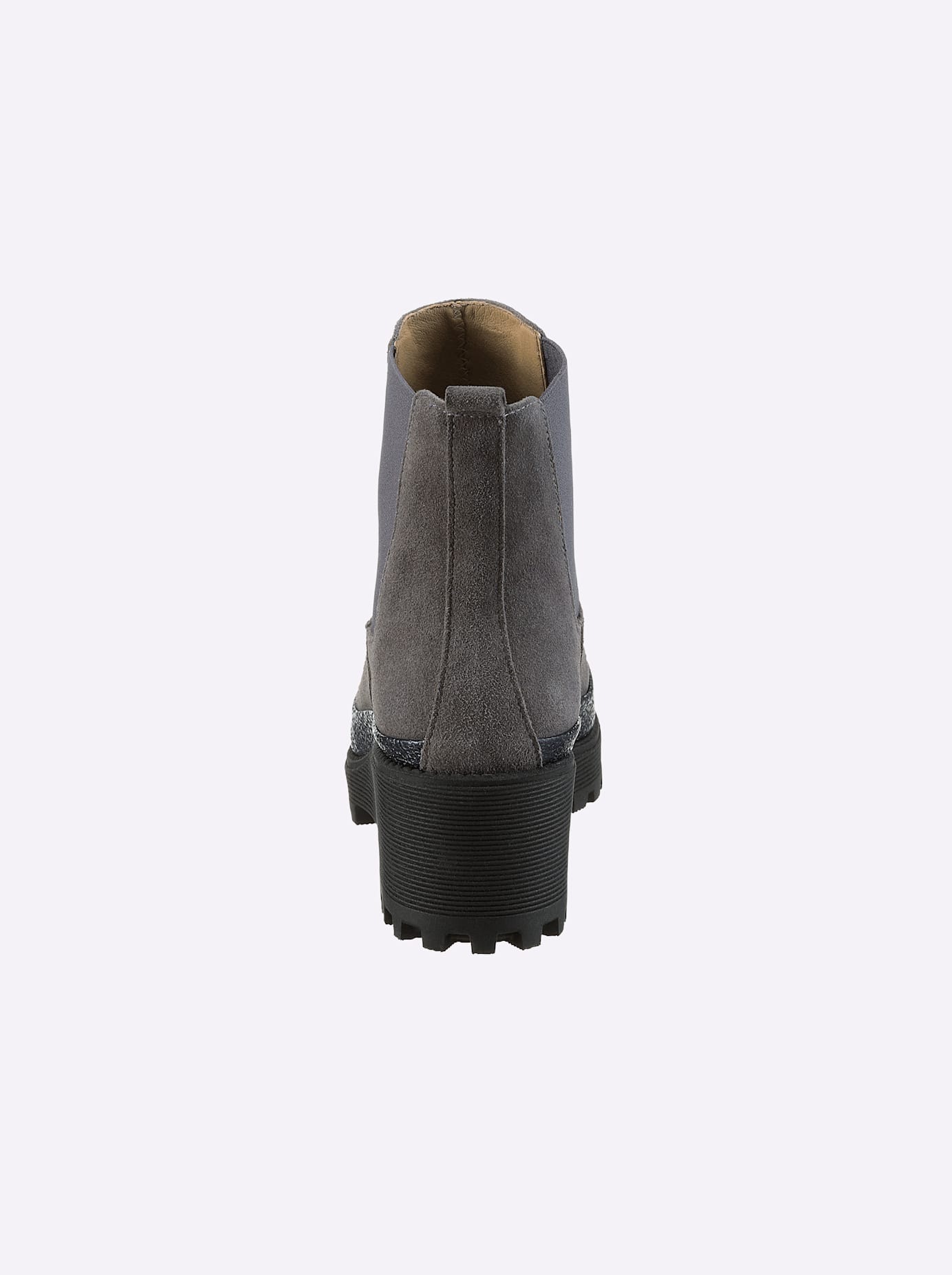 Stiefelette HEINE, Damen, Gr. 41, blau (grau, bleu, metallic), Glattleder, Leder, Rindsleder, Veloursleder, Schuhe Stiefelette 3