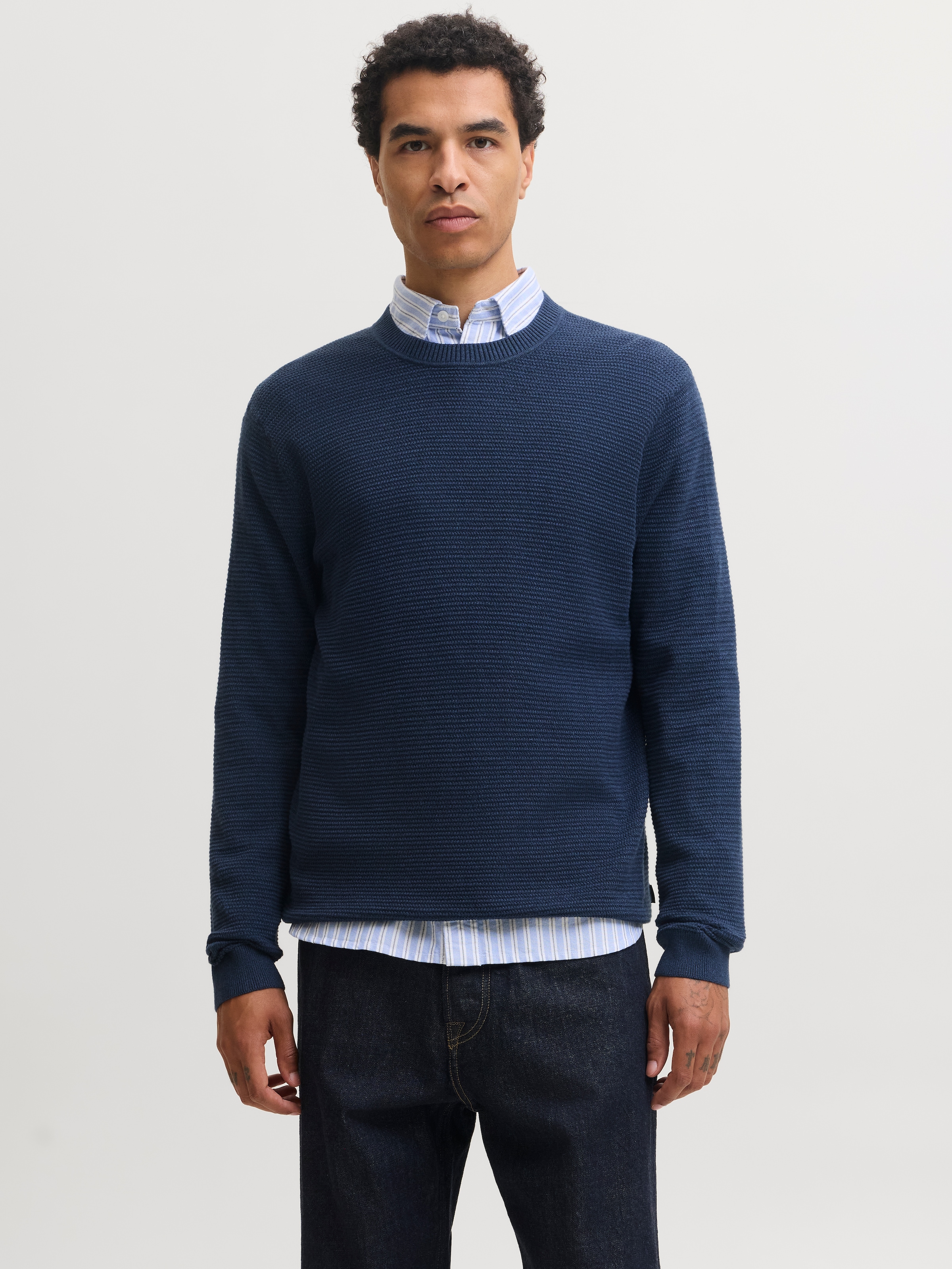 Jack & Jones Rundhalspullover »JPRBLURILEY KNIT CREW NECK LS SN« Baumwolle, regular fit