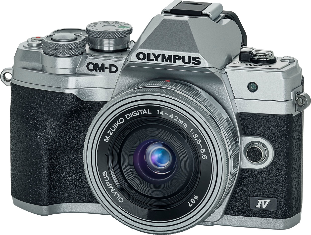 Olympus Systemkamera »E-M10 Mark IV«, M.Zuiko Digital ED 14‑42mm F3,5-5,6 EZ Pancake, 20,3 MP, Bluetooth-WLAN (WiFi), +BLS-50, F-5AC USB-AC Adapter, USB cable, Shoulder Strap