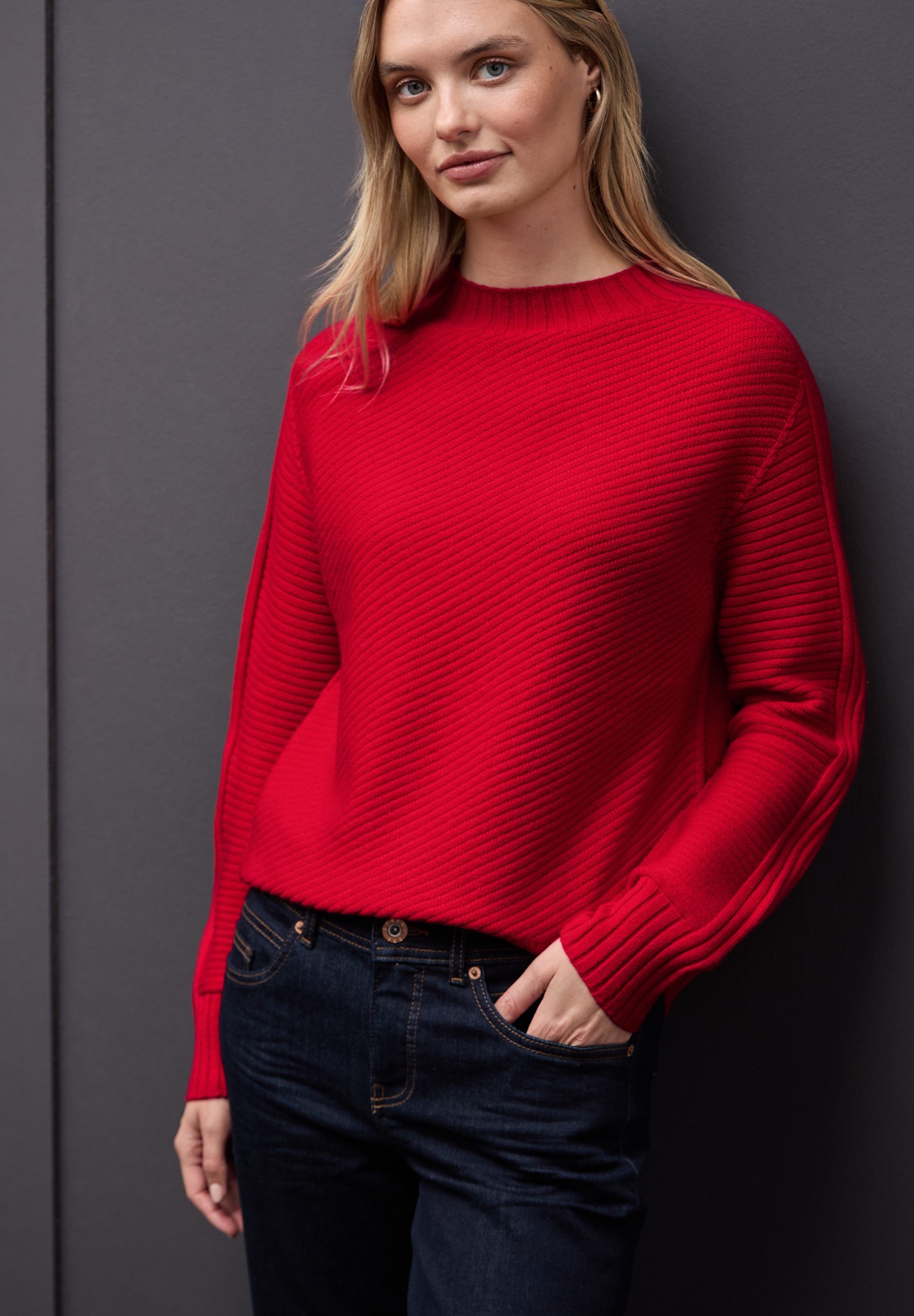 STREET ONE Strickpullover mit Struktur und Stehkragen/Turtleneck