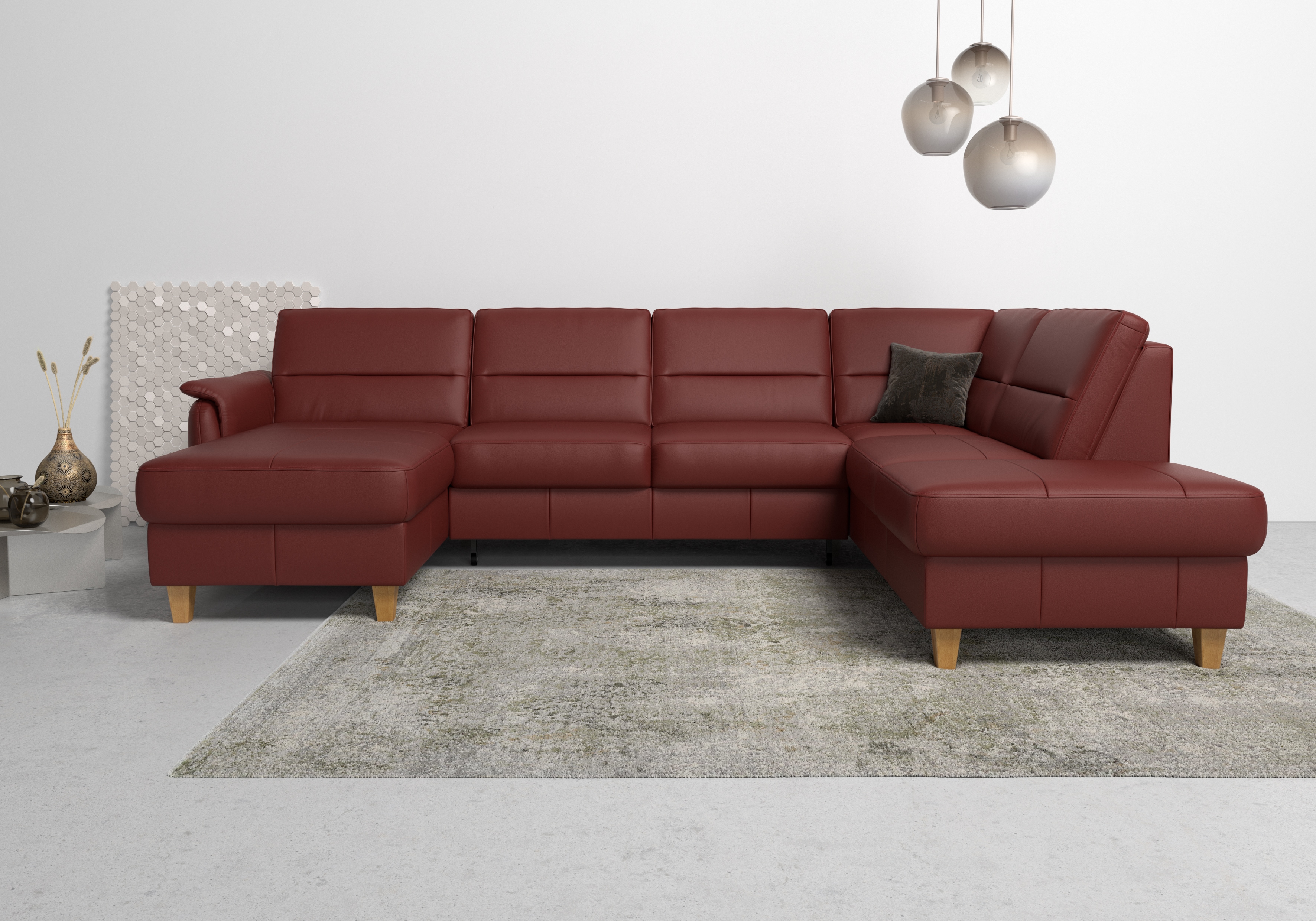 Home affaire Wohnlandschaft "Palmera U-Form, B: 308 cm, große Stoff + Leder Auswahl" mit Schlaffunktion & Bettkasten, Federkern, XXL-Wohnlandschaft