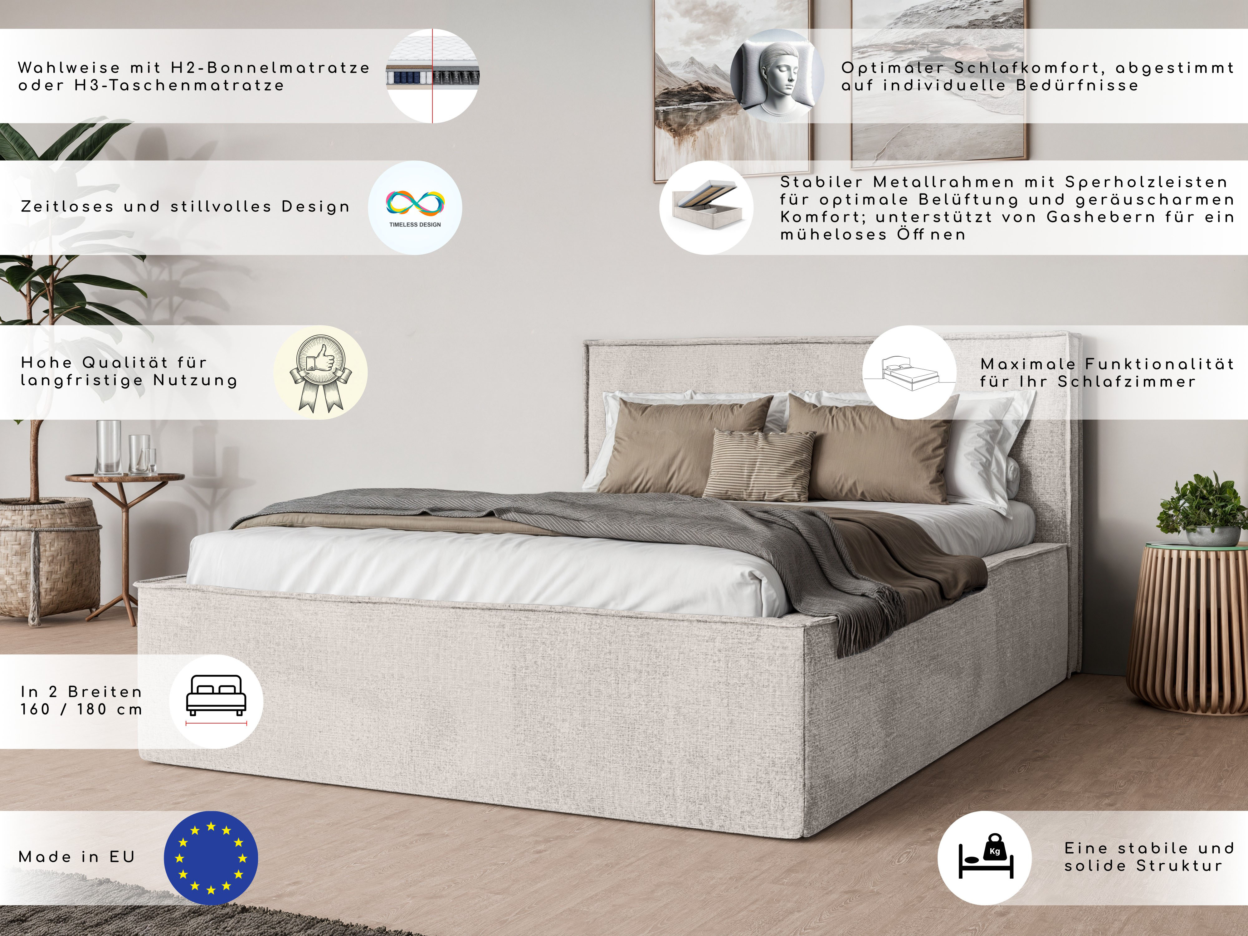 Thumbnail - andas Polsterbett "Östavall wahlweise mit Matratze und Topper, in zwei Breiten" Bettgestell mit Kopfteil und Bettkasten,...