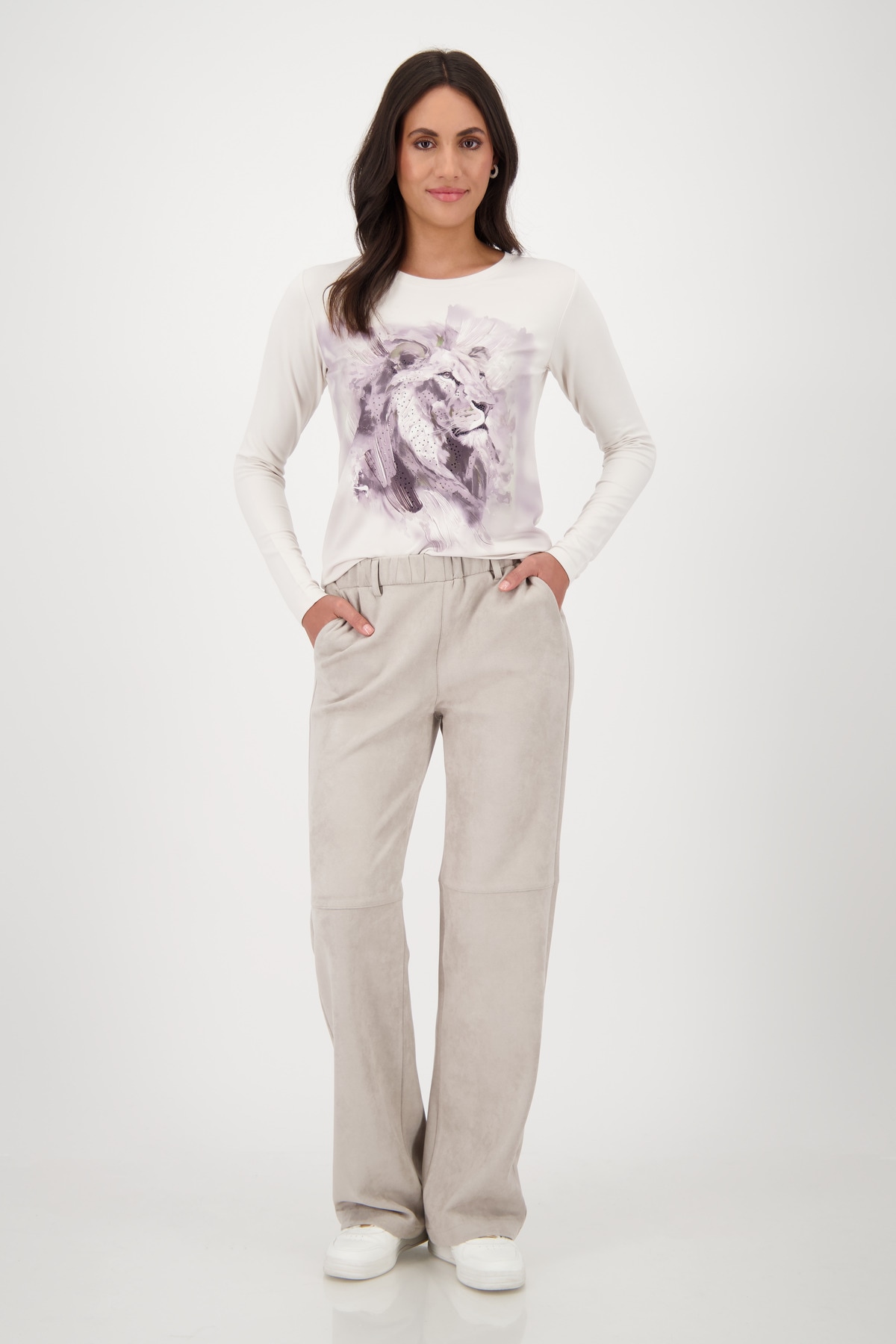 Monari Langarmshirt »Shirt Löwe geschmückt«, Mit Rundhalsausschnitt