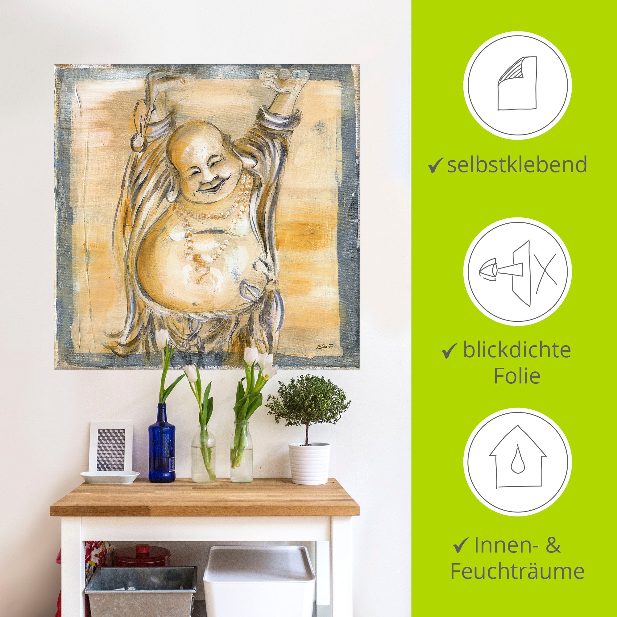 Artland Wandbild »Fröhlicher Buddha II«, Religion, (1 St.), als Alubild, Outdoorbild, Leinwandbild, Poster, Wandaufkleber