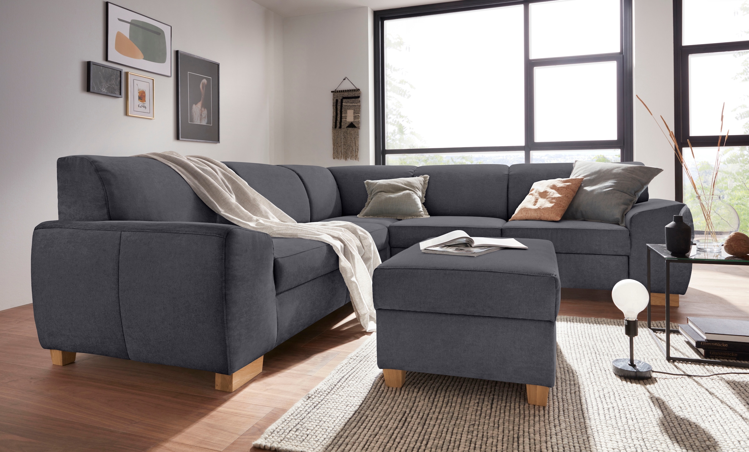 DOMO collection Ecksofa »Incanto kubische Formensprache, komfortabel, flache Armlehnen, L-Form«, wahlweise mit Bettfunktion