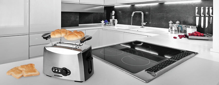 Hyundai Toaster »TO307SS«, 2 Schlitze, für 2 Scheiben, 900 W, 7 Regelung, Auftauen, Brötchenaufsatz, Krümmelschublade