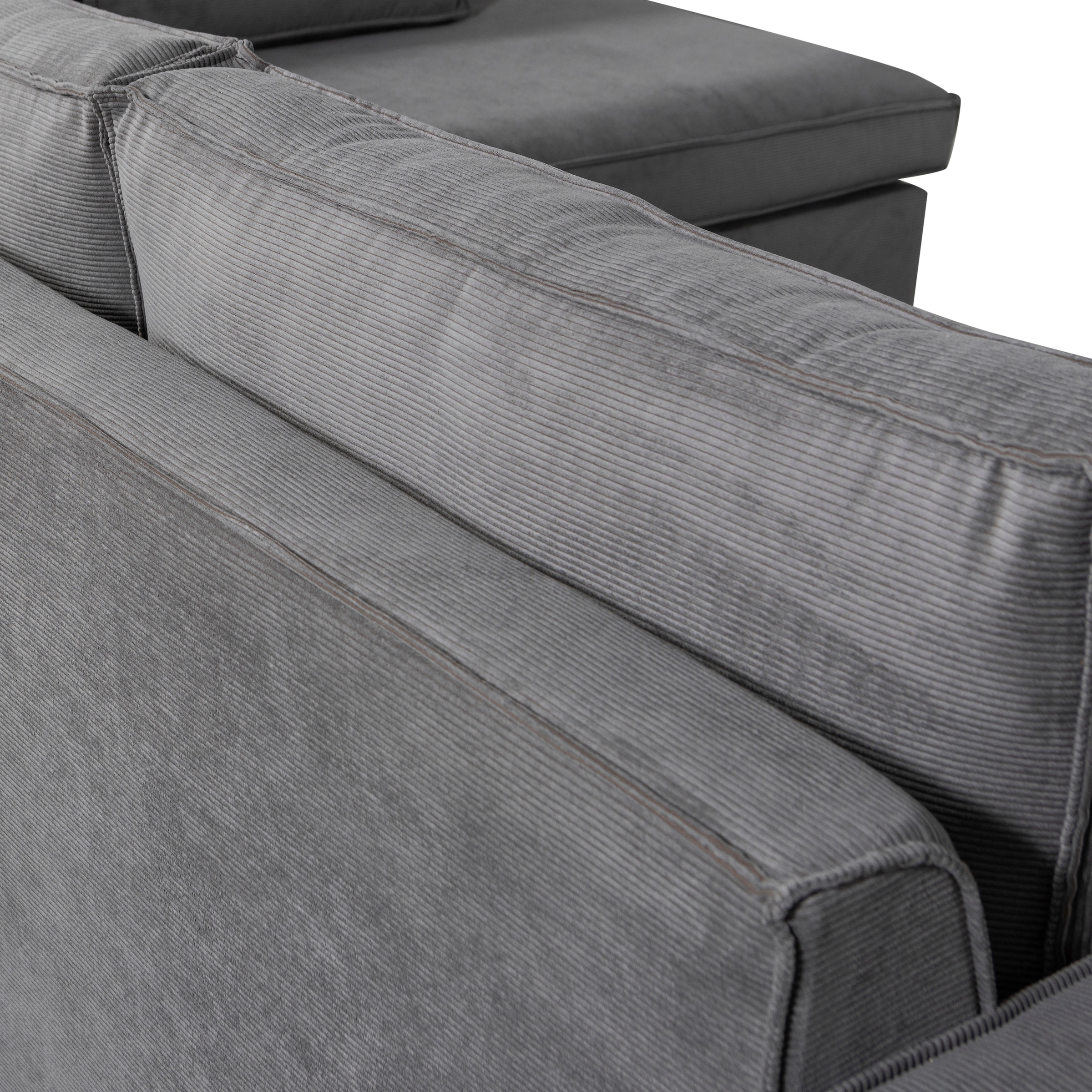 WOOOD Ecksofa »Thomas Rechts Bezug mit Steppnaht, H 92 x B 283 x D 197 cm« Ripsstoff, Sehr hohe Verschleißfestigkeit, Kunststoffbeine